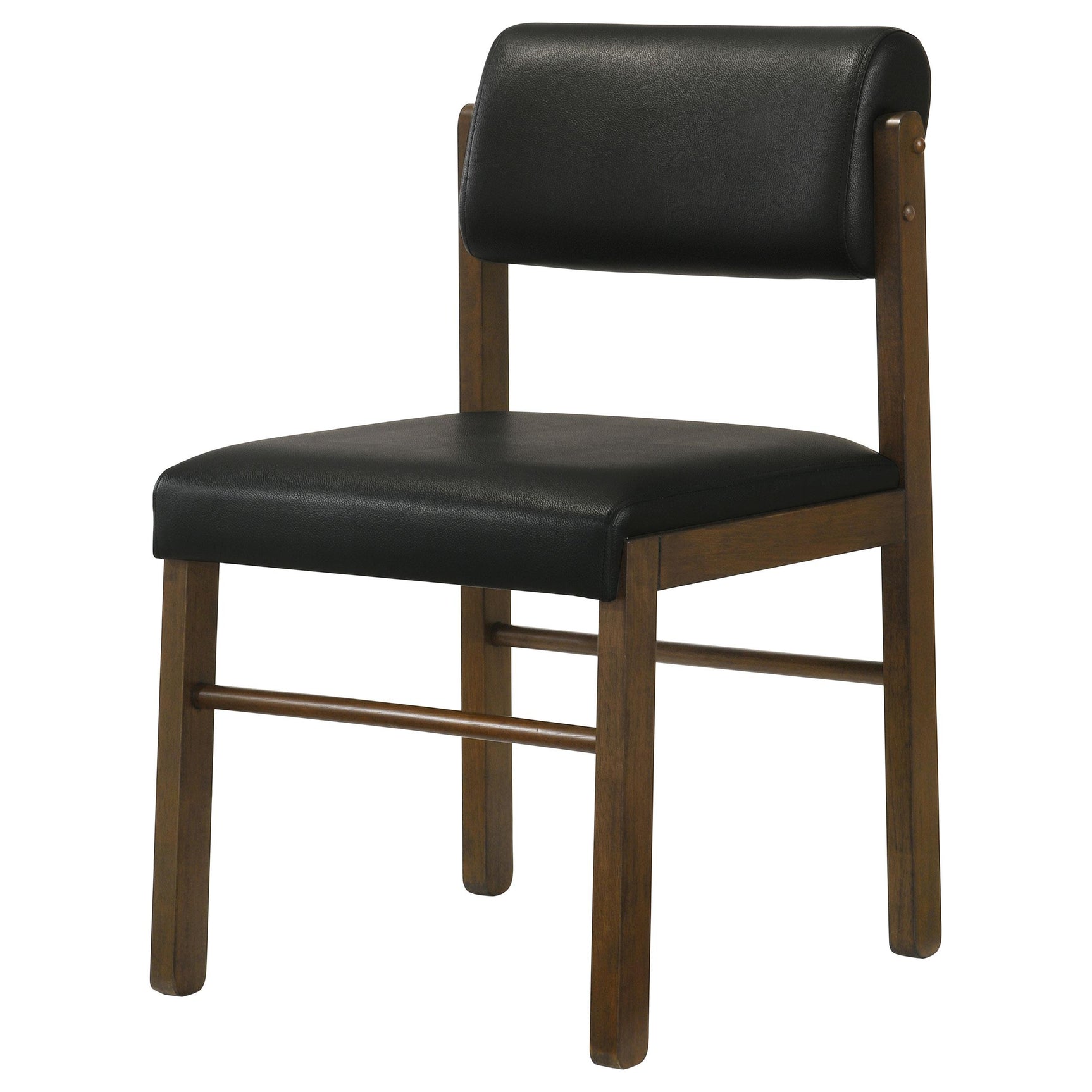 Kehoe upholstered dining side chair in black leatherette from front right angle