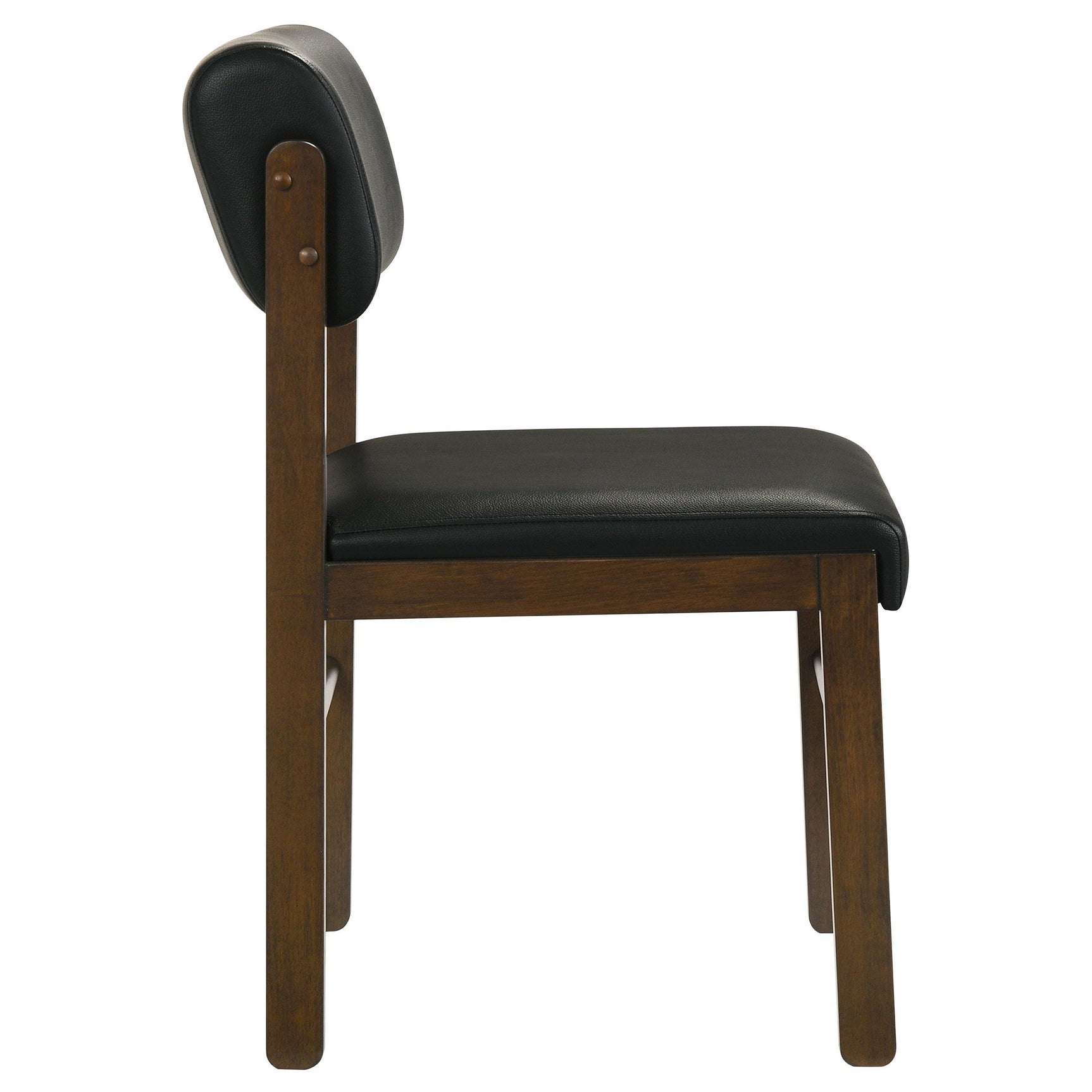 Kehoe upholstered dining side chair in black leatherette from front right angle