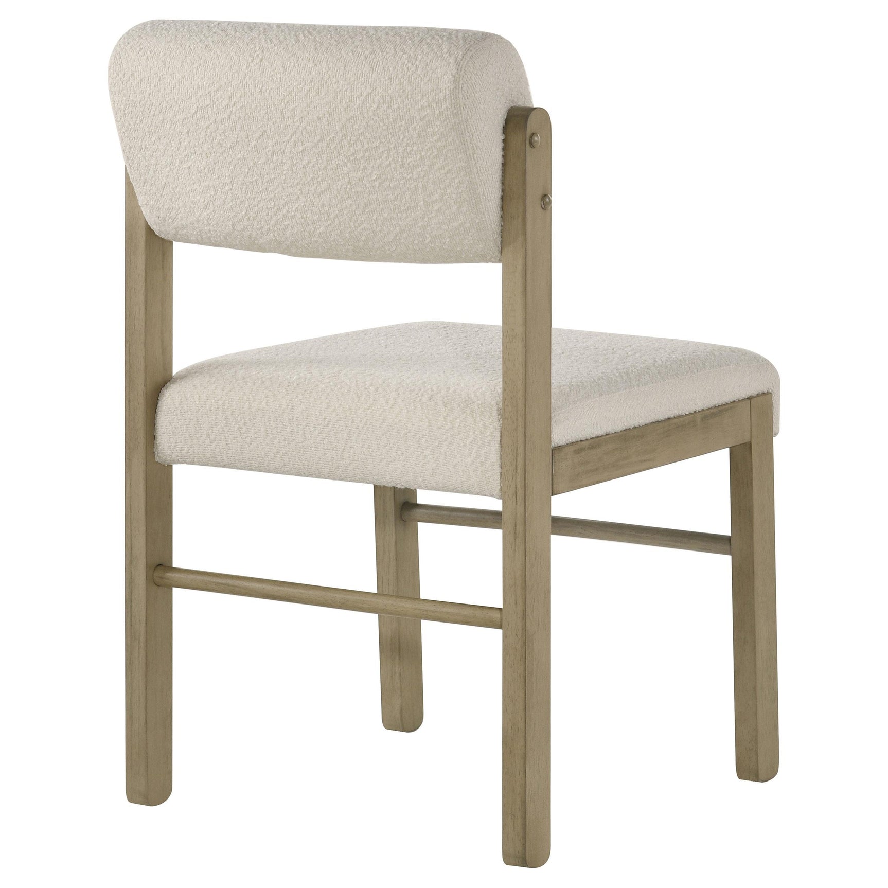 Natural oak wood legs with stretcher support detail