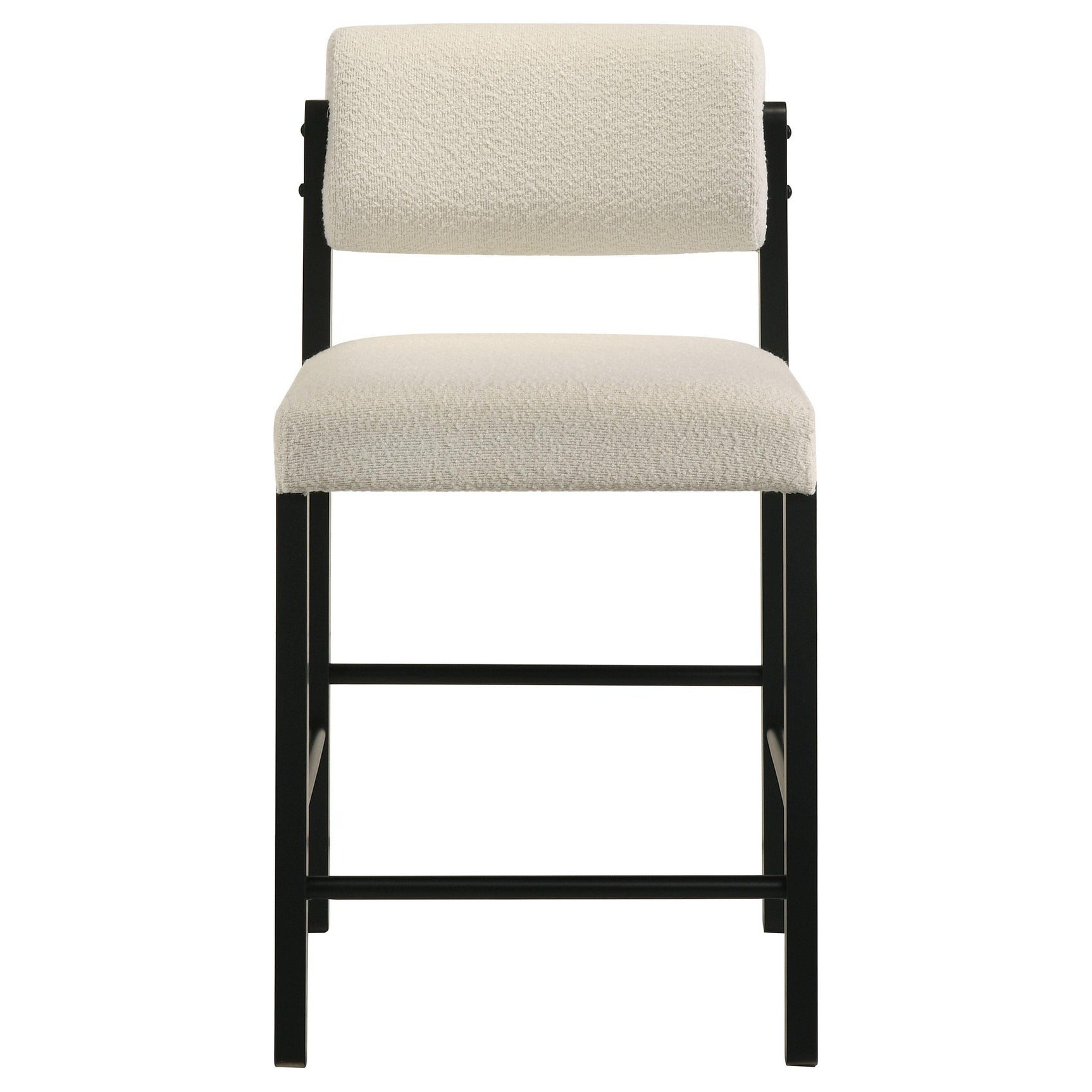 Close-up of cream polyester fabric upholstery on Kehoe chair