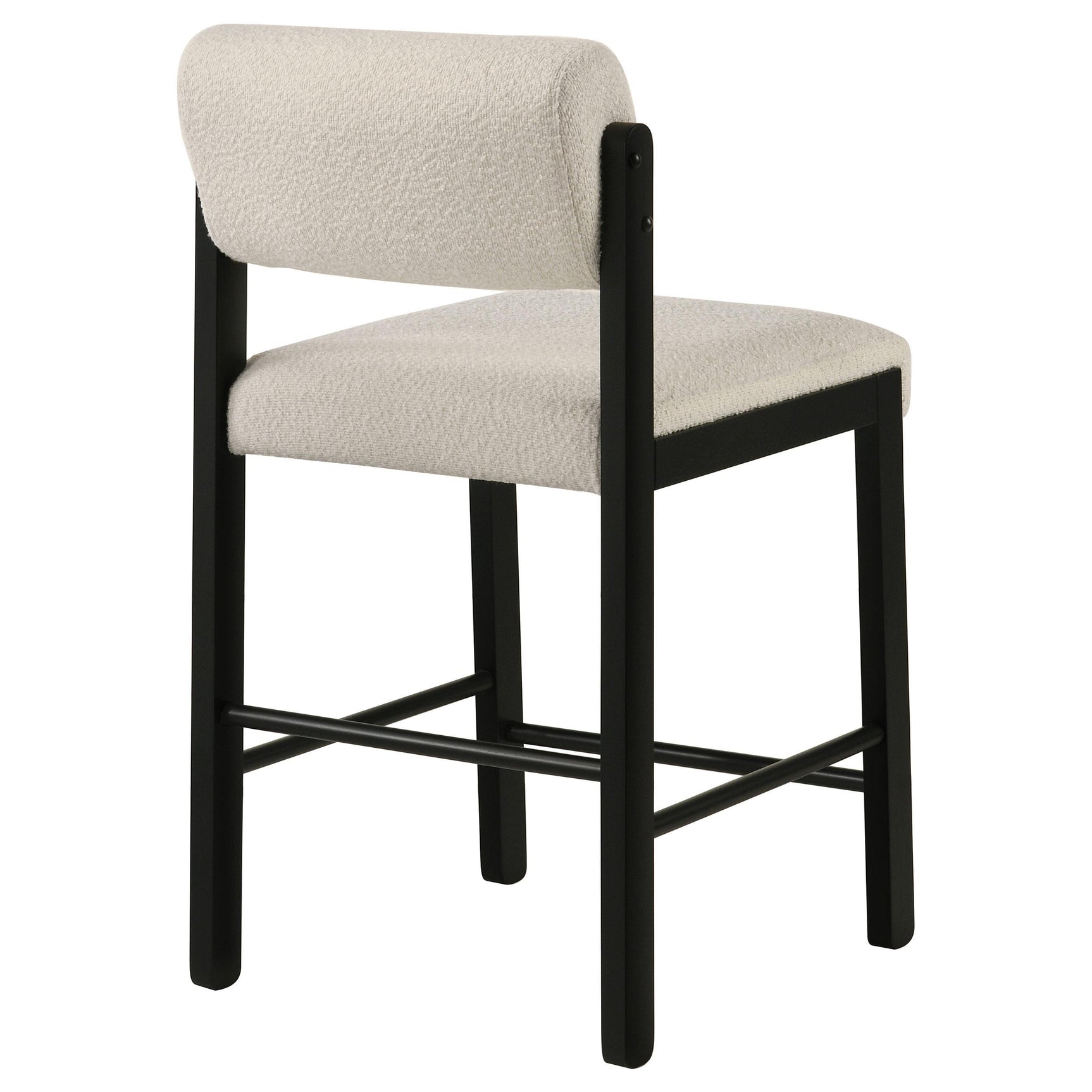 Set of two Kehoe cream upholstered counter height chairs at kitchen island