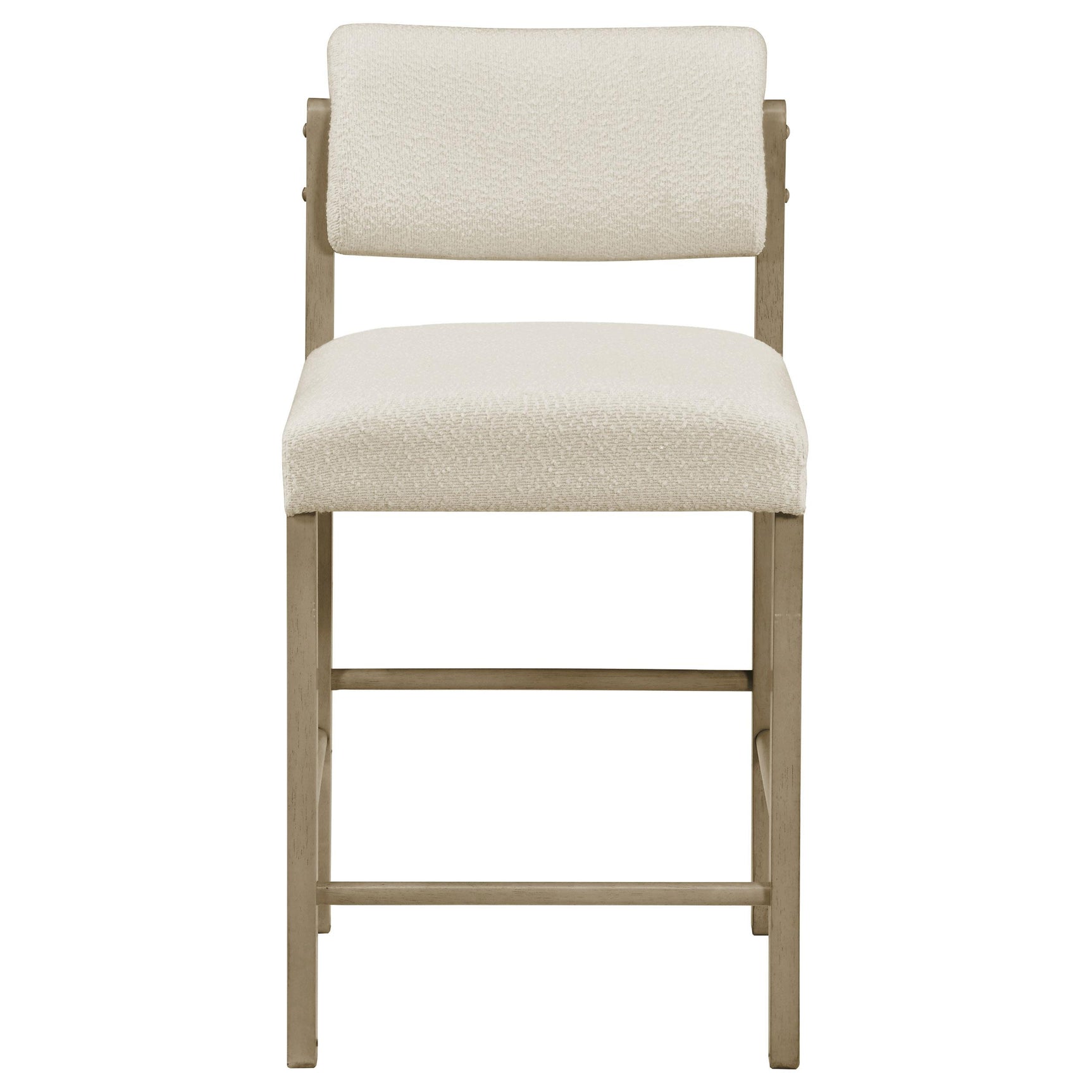 Close-up of cream polyester upholstery and foam cushioning on Kehoe chair