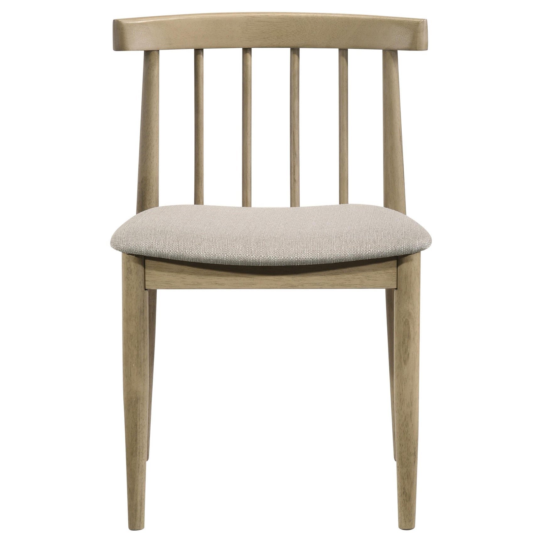 Back view of Cullen dining side chair emphasizing arched top rail and spindles