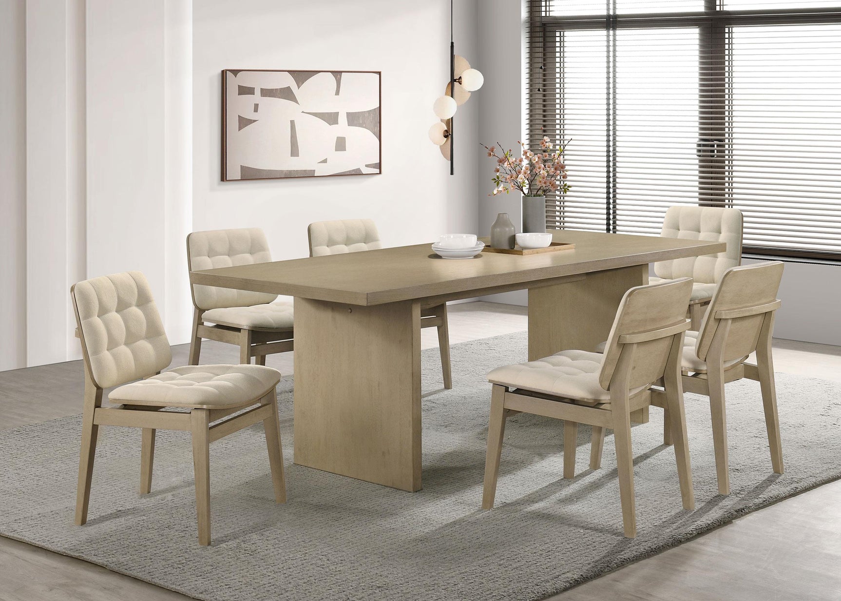 Decker 82-inch rectangular wood dining table in natural oak finish, angled view