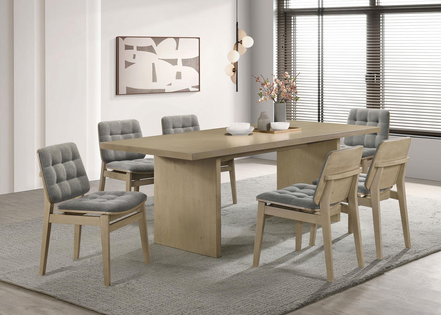 Decker 82-inch rectangular wood dining table in natural oak finish, angled view
