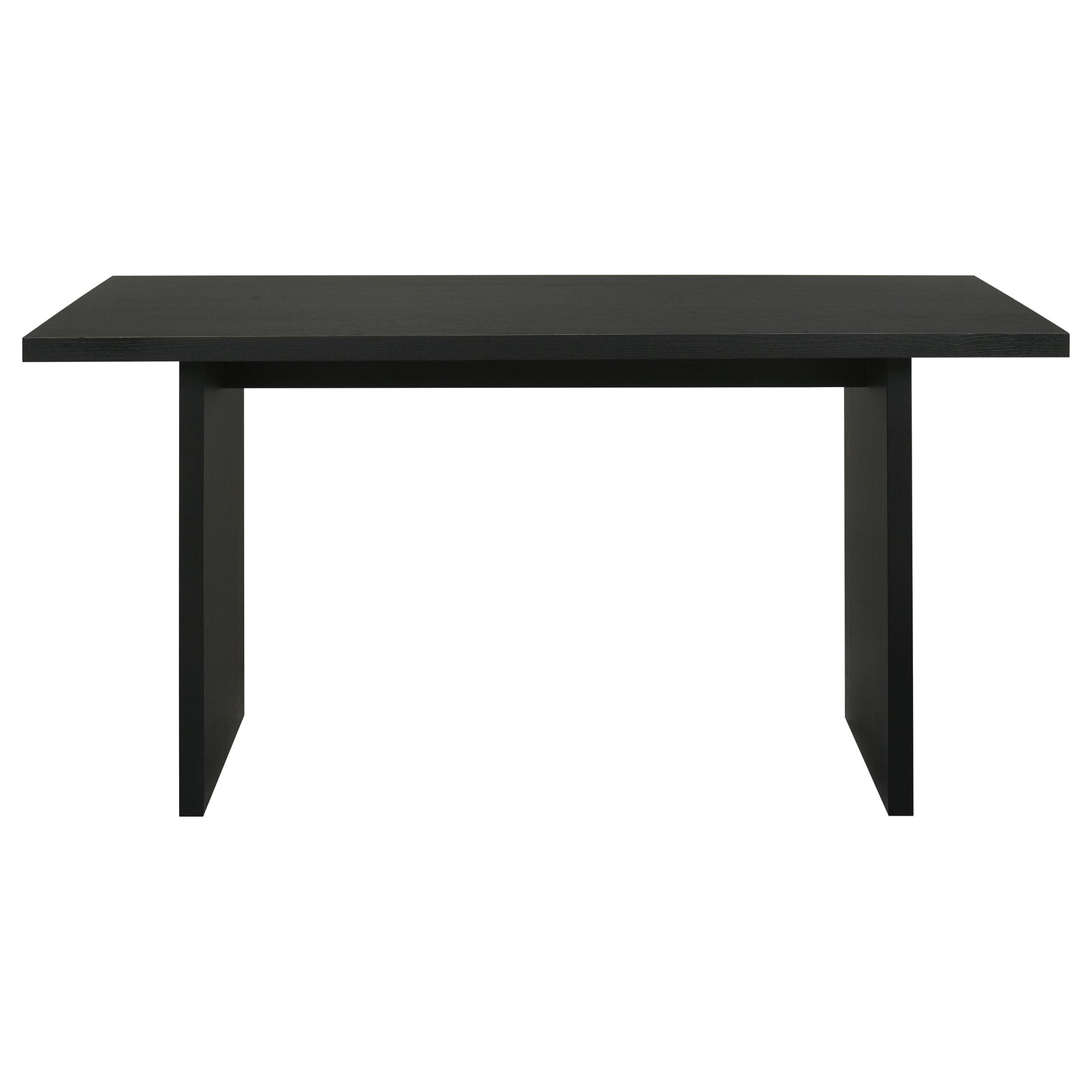 Close-up on table’s tall panel legs and square edges