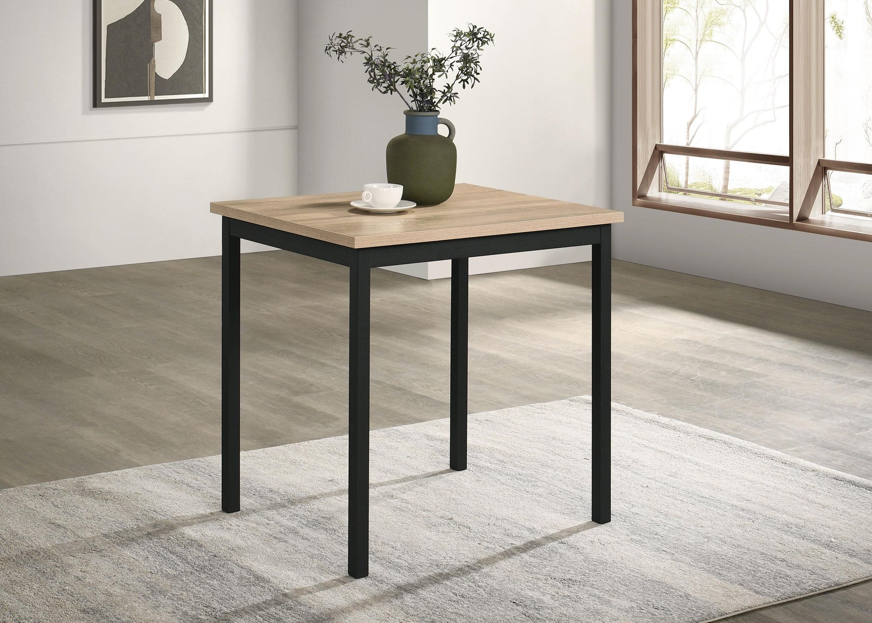Garza space saving dining table greige oak side angle