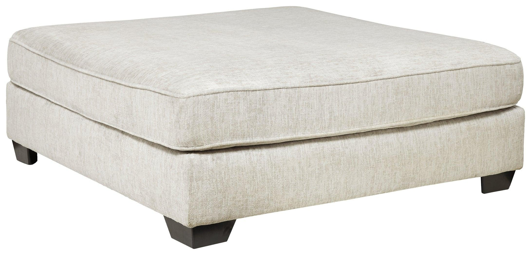 Soft chenille fabric texture in parchment color on oversized ottoman