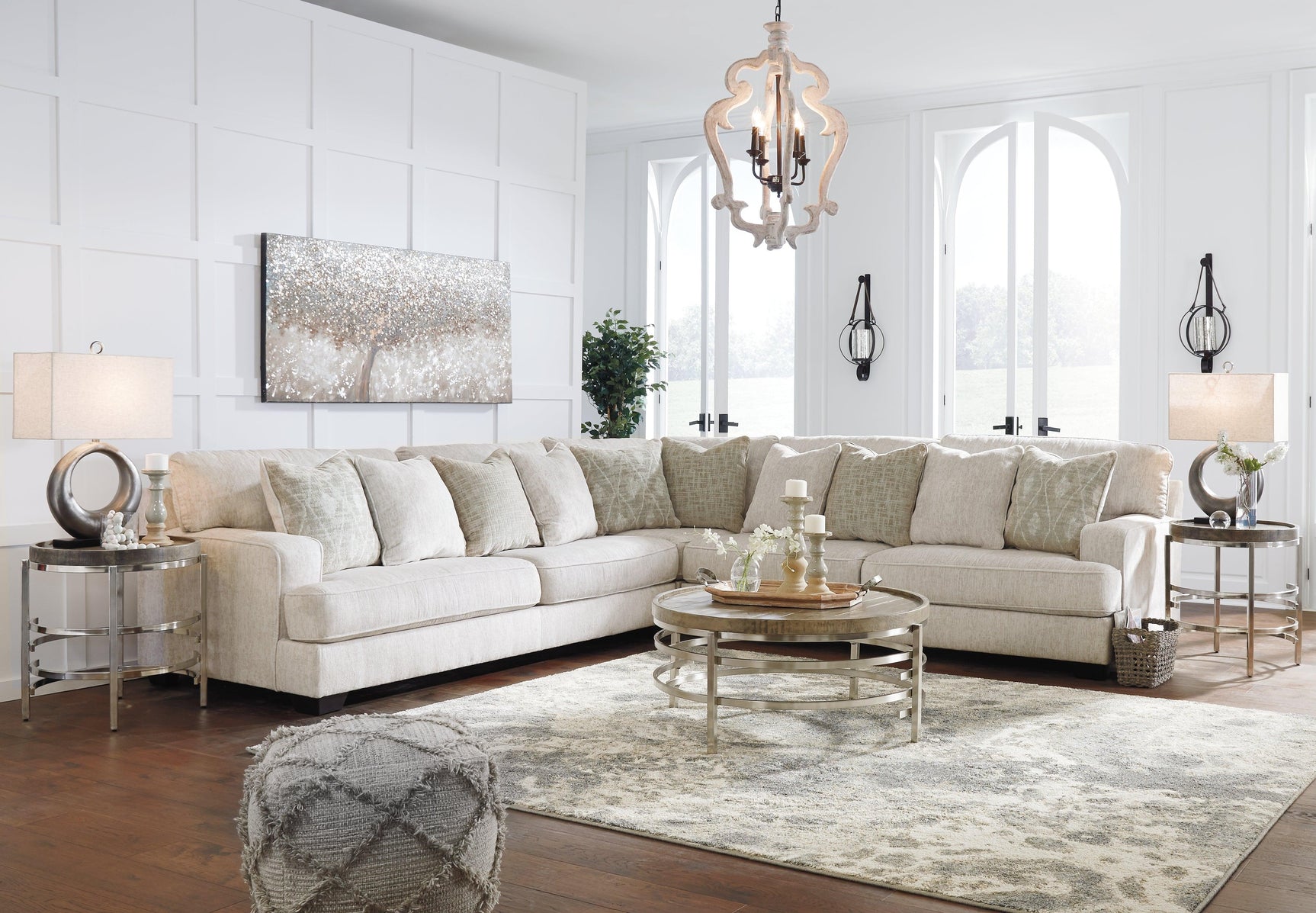 Close-up detail of chenille fabric on Rawcliffe sectional sofa