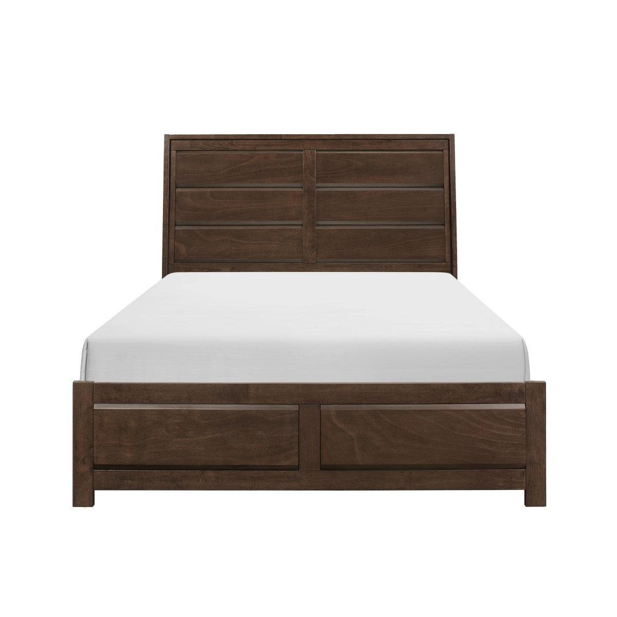 Front view of Erwan Espresso Eastern King Panel Bed with beveled frame
