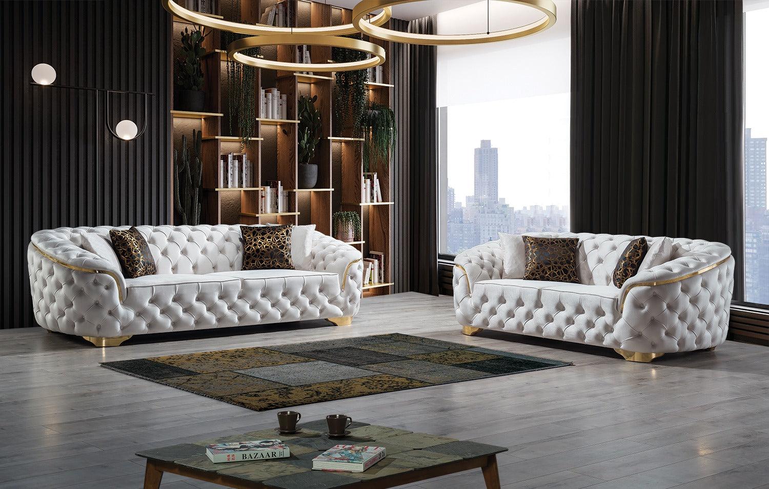 Front view of Scarlett Ivory Velvet Sofa with ivory velvet upholstery