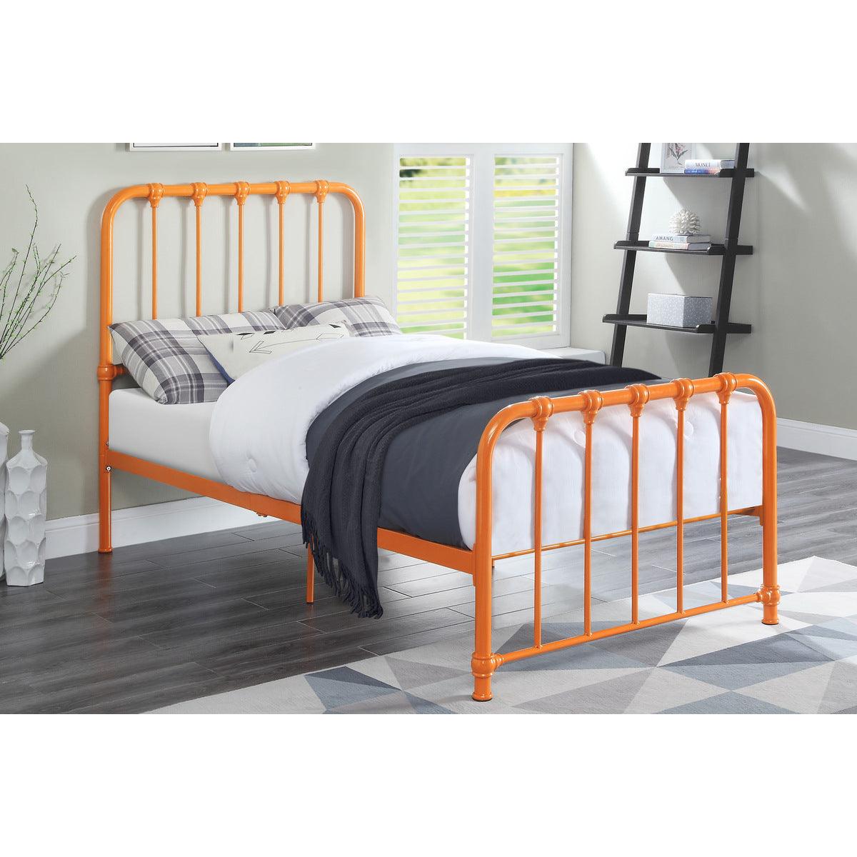 Detail of Bethany Orange metal frame with traditional accent joints