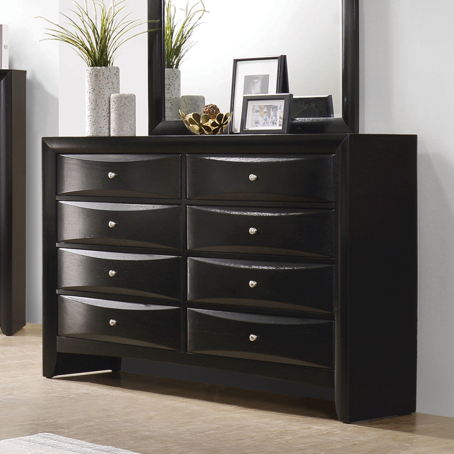 Briana Rectangle Black Dresser Mirror reflection view