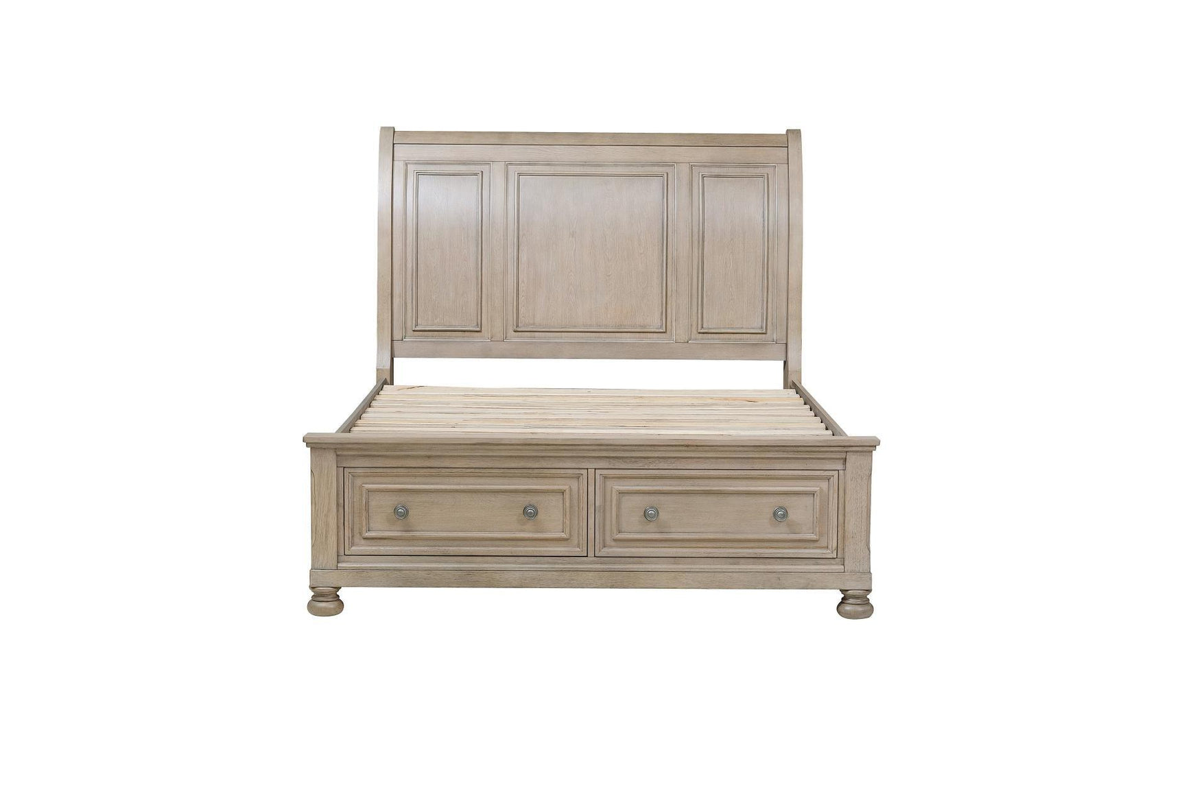 Side view of Bethel Gray Panel Storage Bedroom Set bed