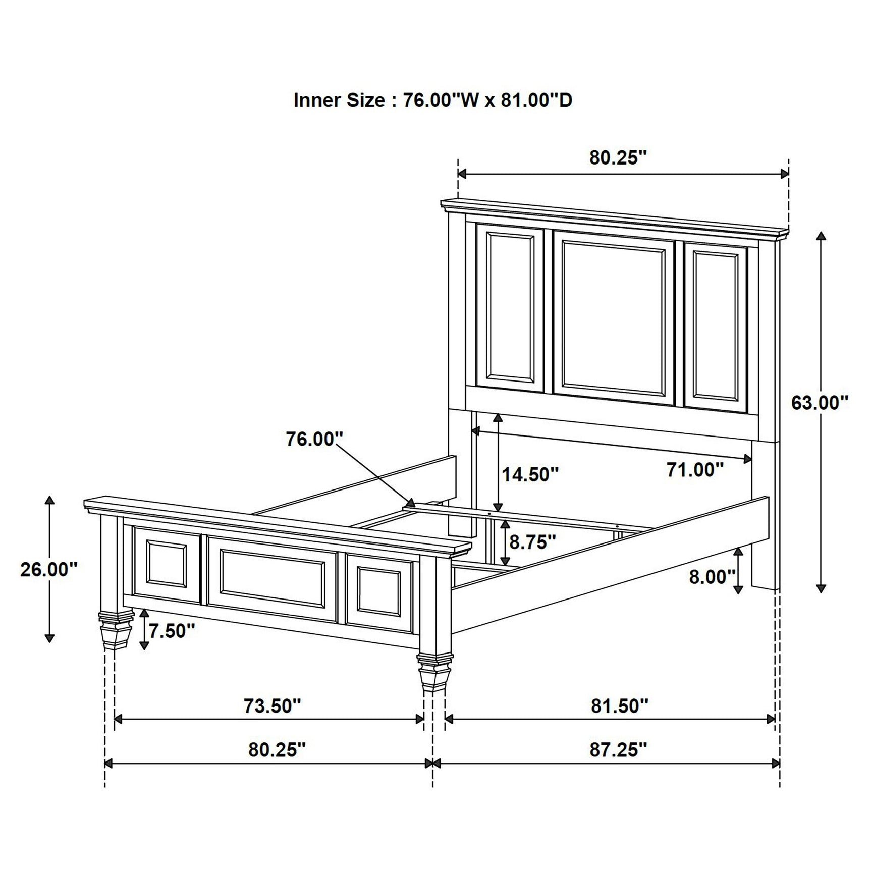 Footboard view showing panel details of Sandy Beach king bed