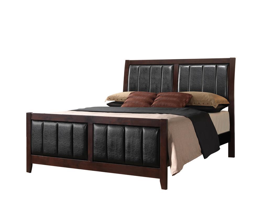 Carlton full bed showing tapered legs and upholstered frame detail
