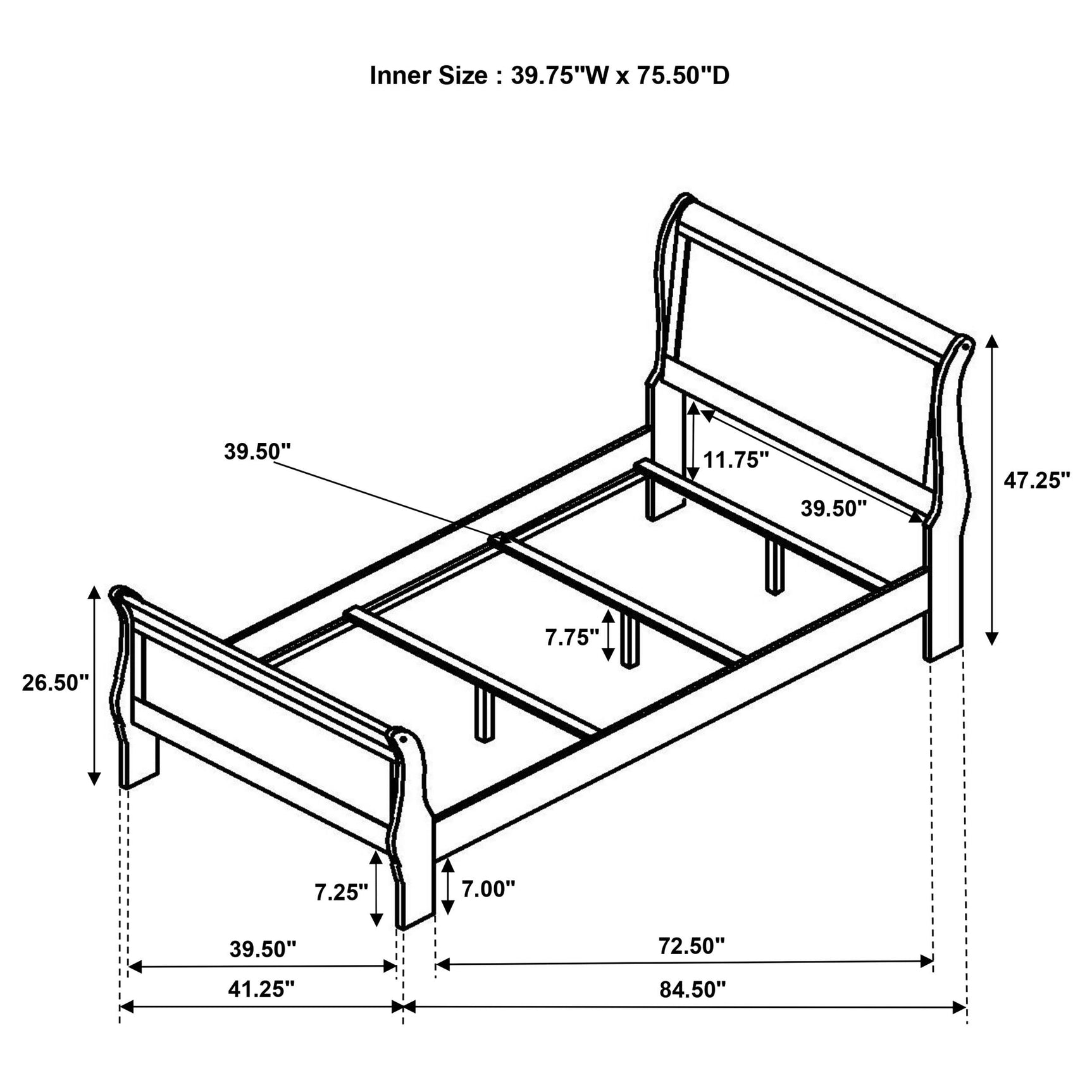 Close-up of bed rails and leg levelers