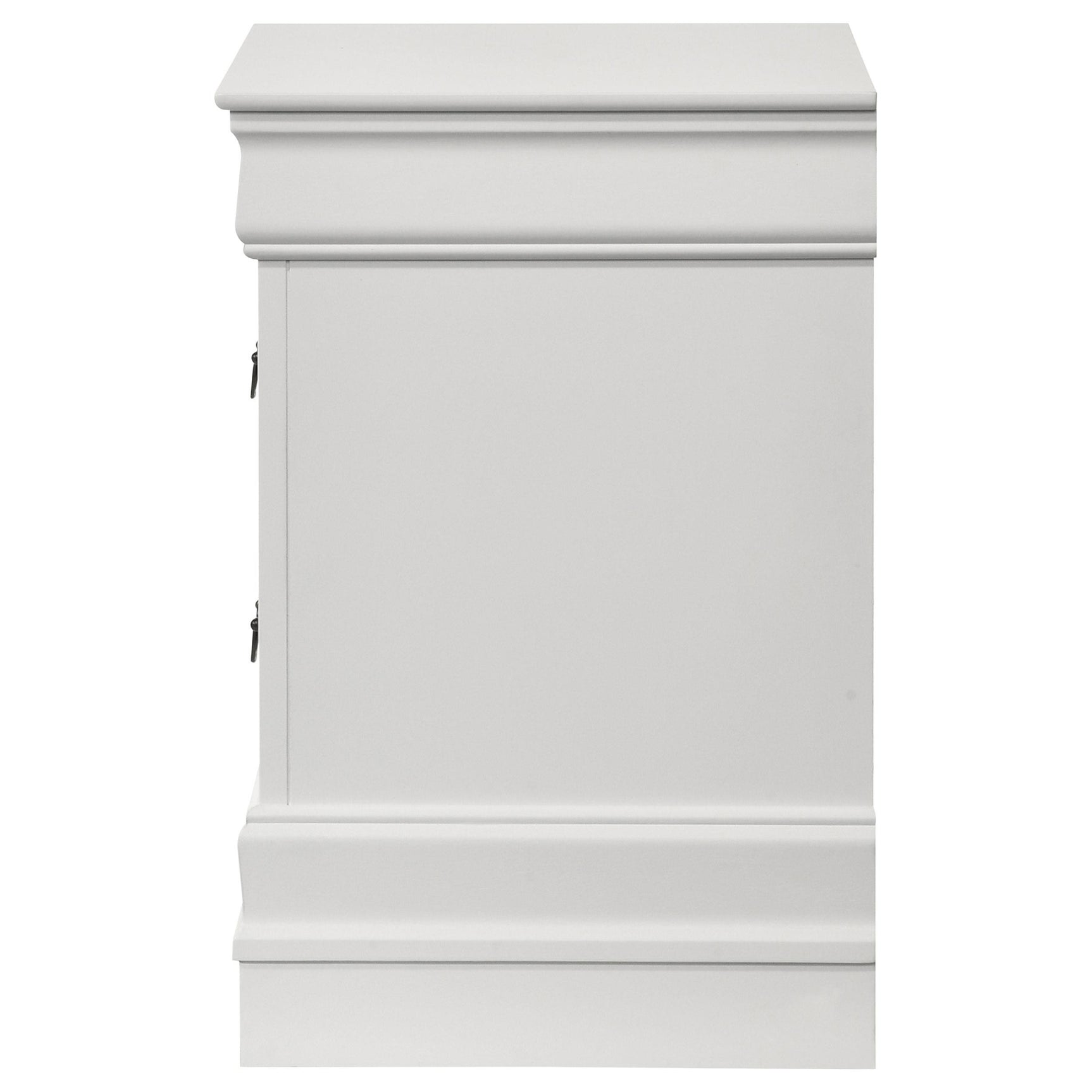 Side angle of Louis Philippe nightstand showing bracket feet