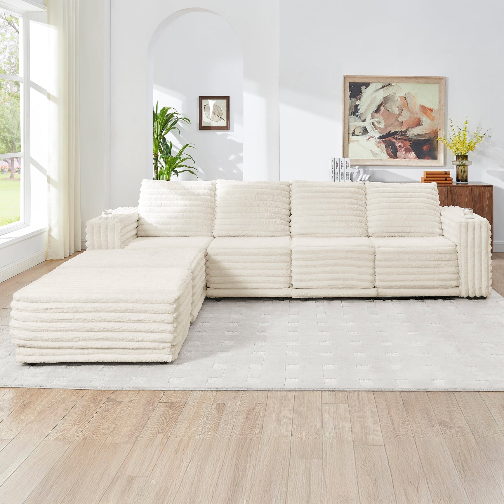 Nuve Cream Modular 6-Piece Sectional with Ottomans view 13