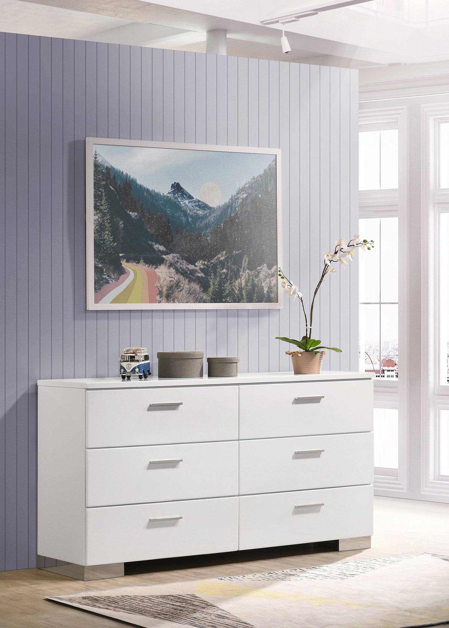 Felicity Glossy White Rectangular Dresser Mirror front view