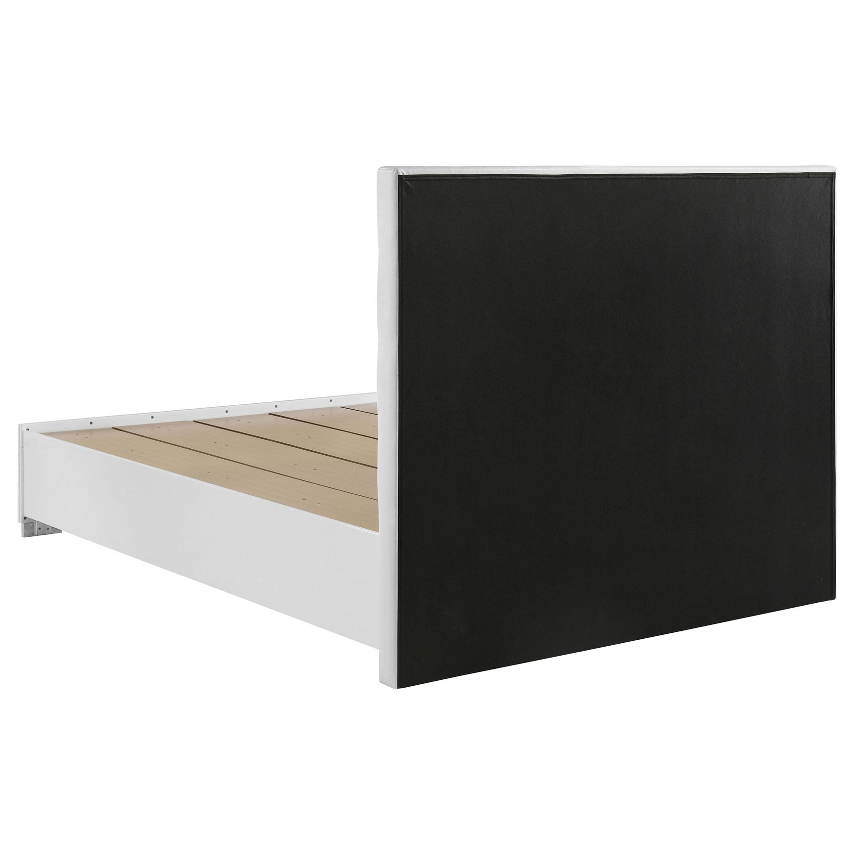 Side view of platform bed frame and slats
