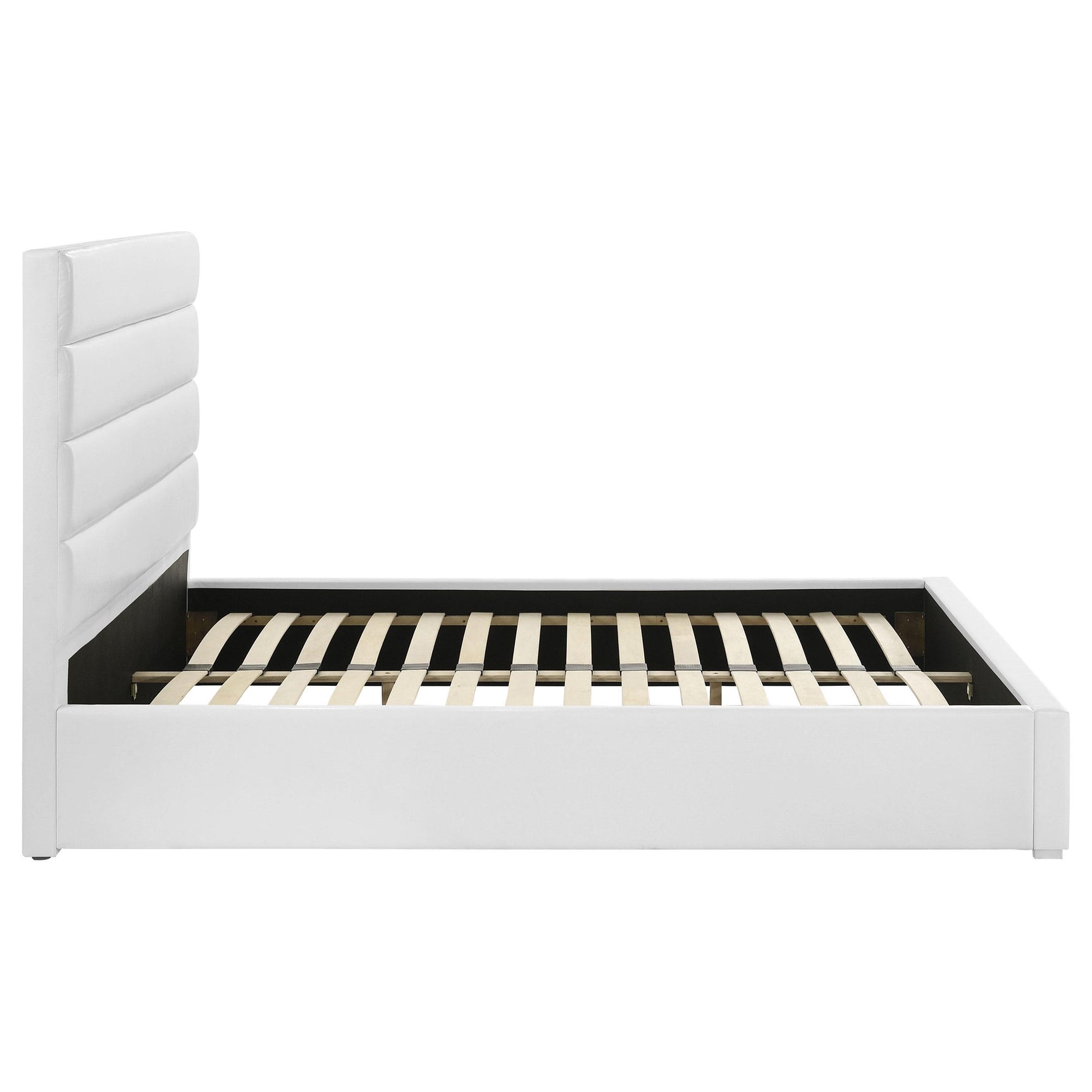 Assembled Felicity Upholstered Bed displaying full length