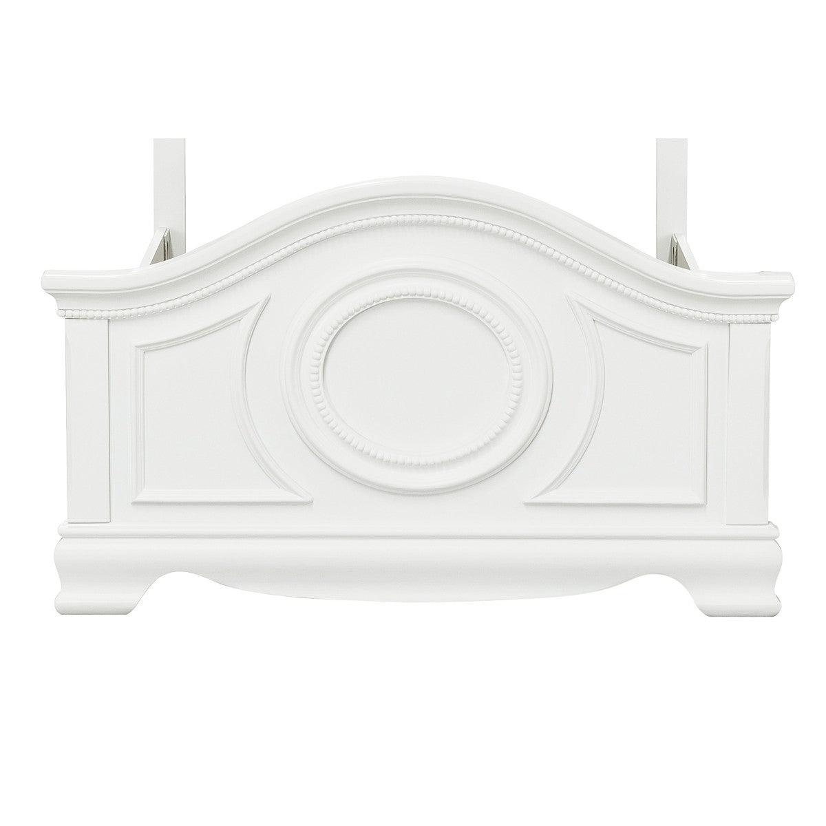 Detail of bead molding and shell motif on Lucida White Twin Bed headboard
