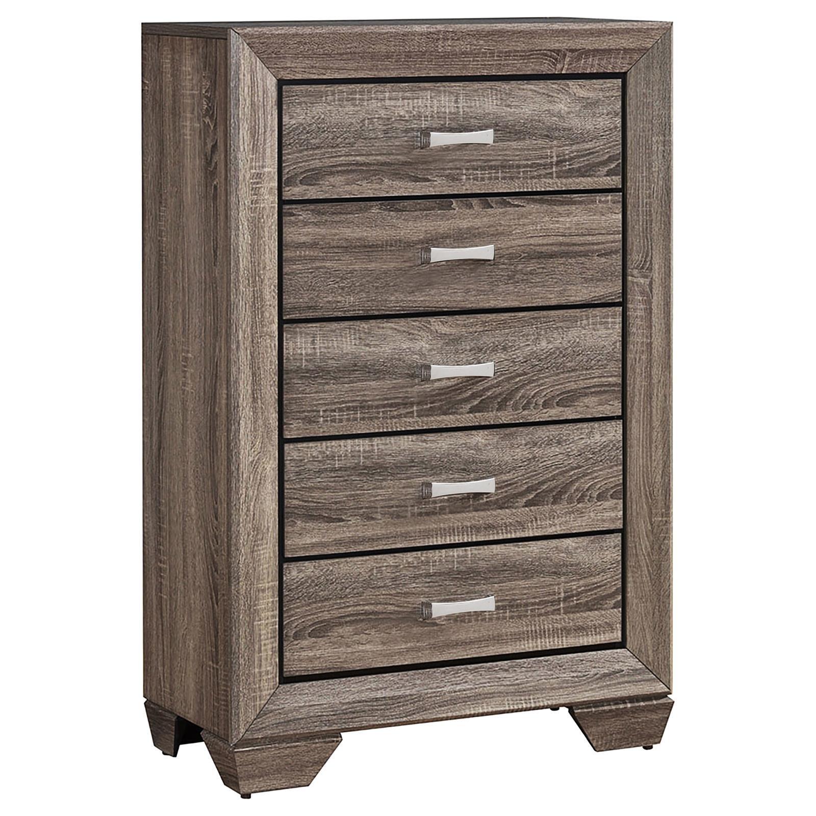 Kauffman 5-Drawer Chest Washed Taupe - Ella Furniture