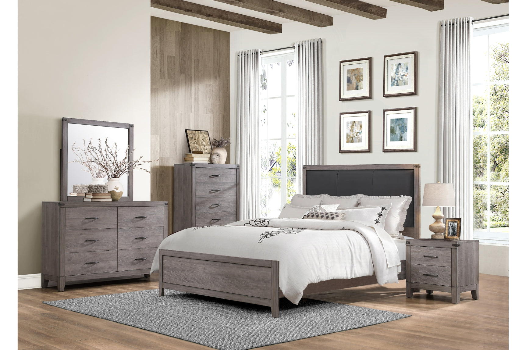 Woodrow Gray Bookcase Platform Bedroom Set queen bed main view