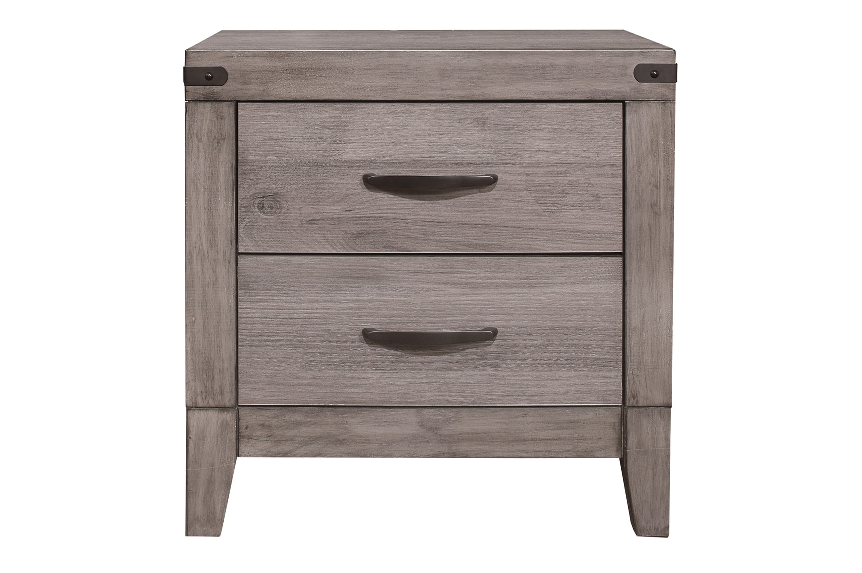 side view of Woodrow Gray Upholstered Panel Bedroom Set bed