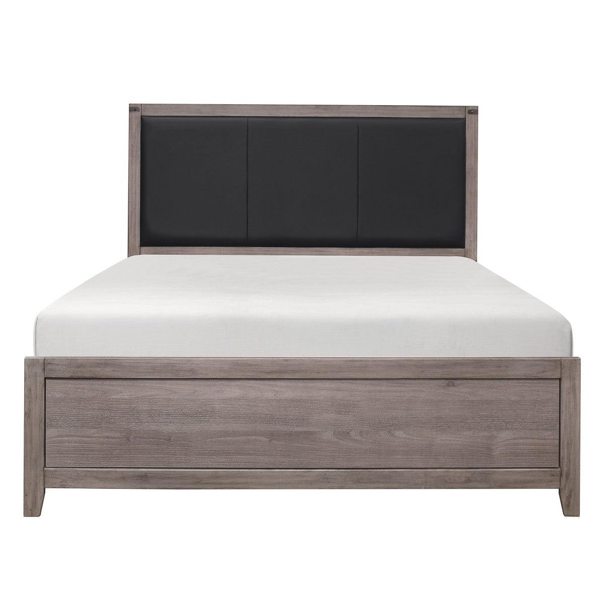 Woodrow Full Panel Bed in black and gray with faux leather upholstered headboard front view