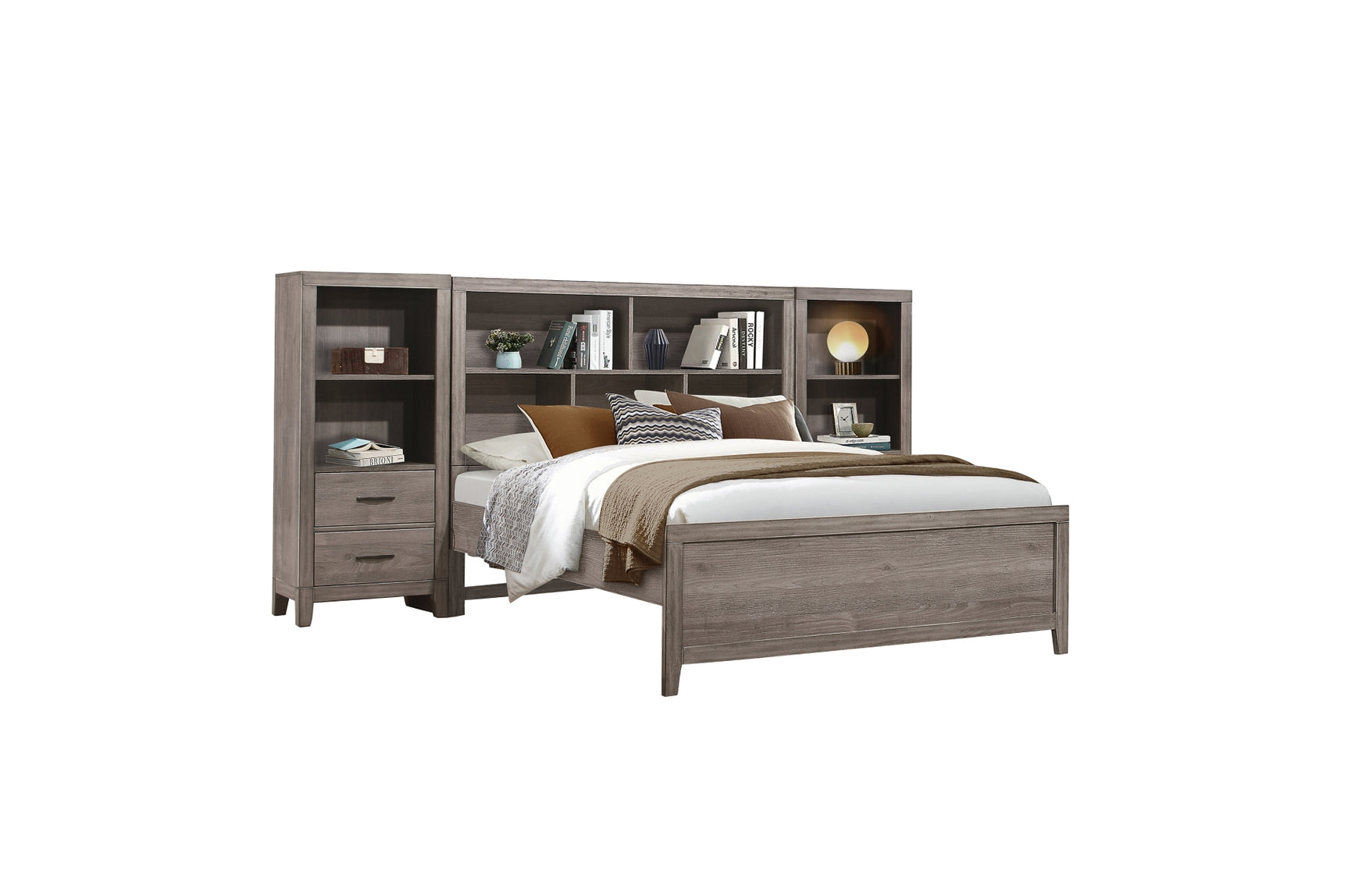 Bedroom view no background Woodrow Gray Bookcase Platform Bedroom Set