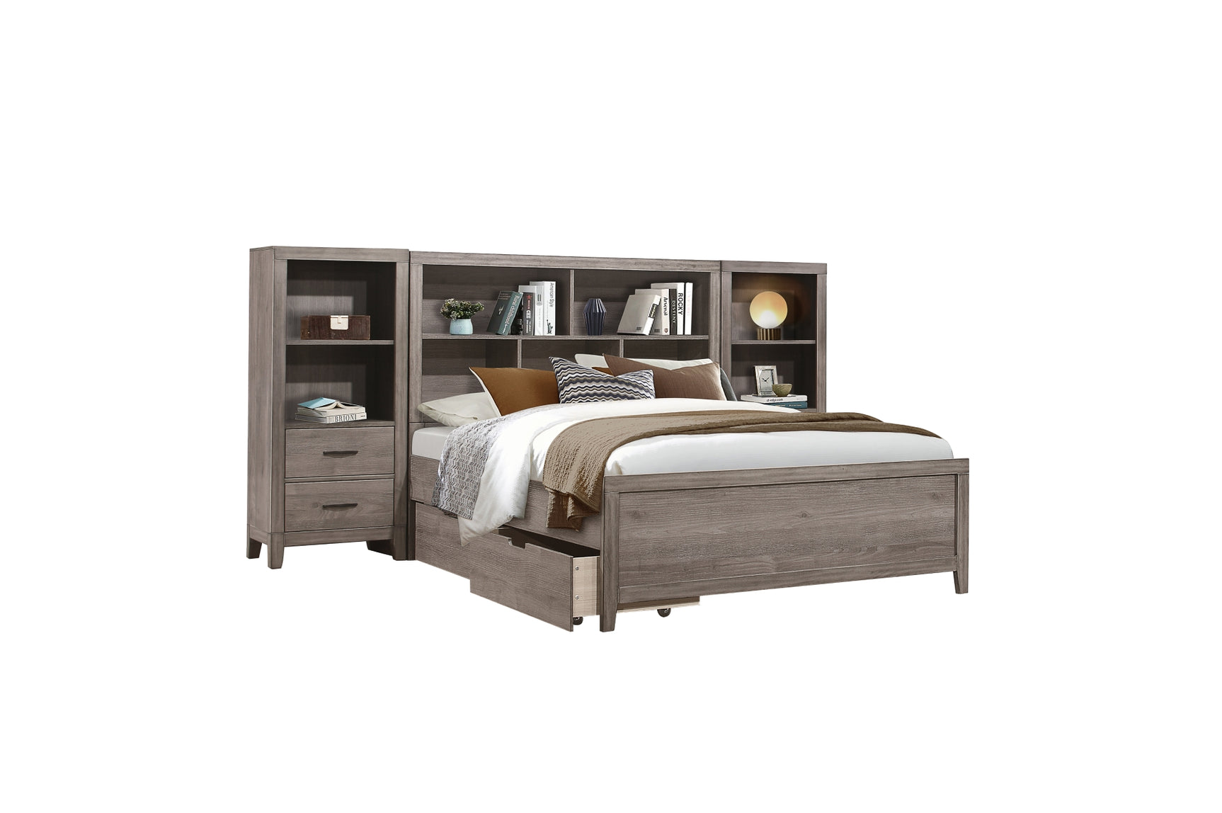 Side angle no background Woodrow Gray Bookcase Platform Bedroom Set