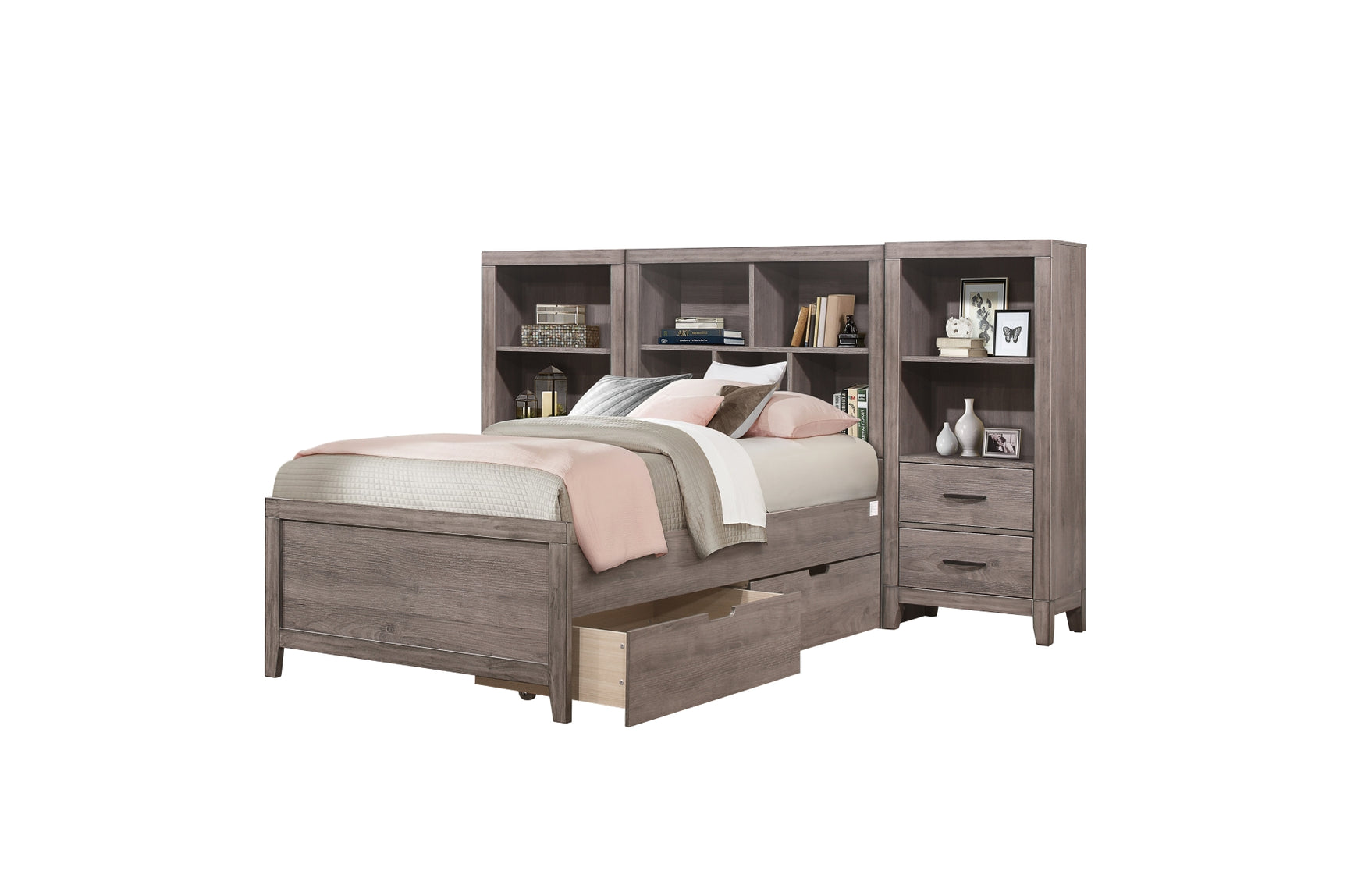 Woodrow Gray Bookcase Platform Bedroom Set bed
