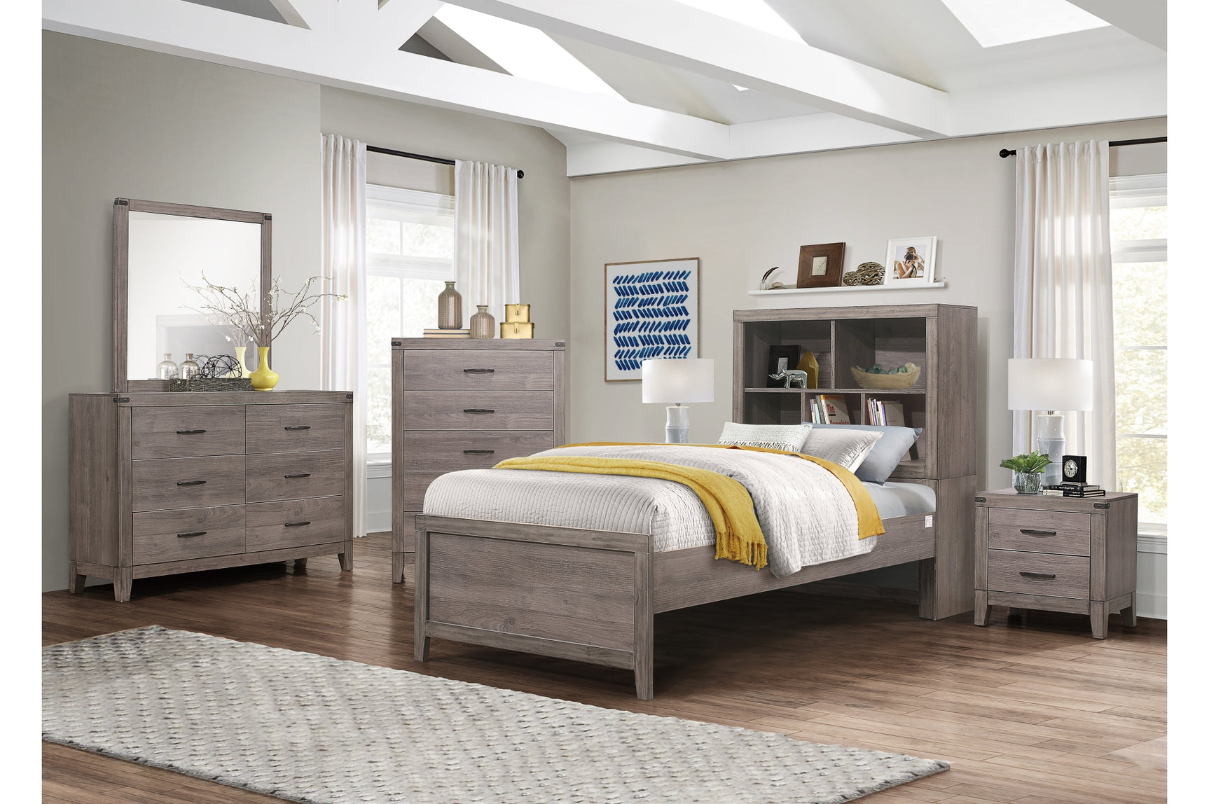 Woodrow Gray Bookcase Platform Bedroom Set twin bed main view