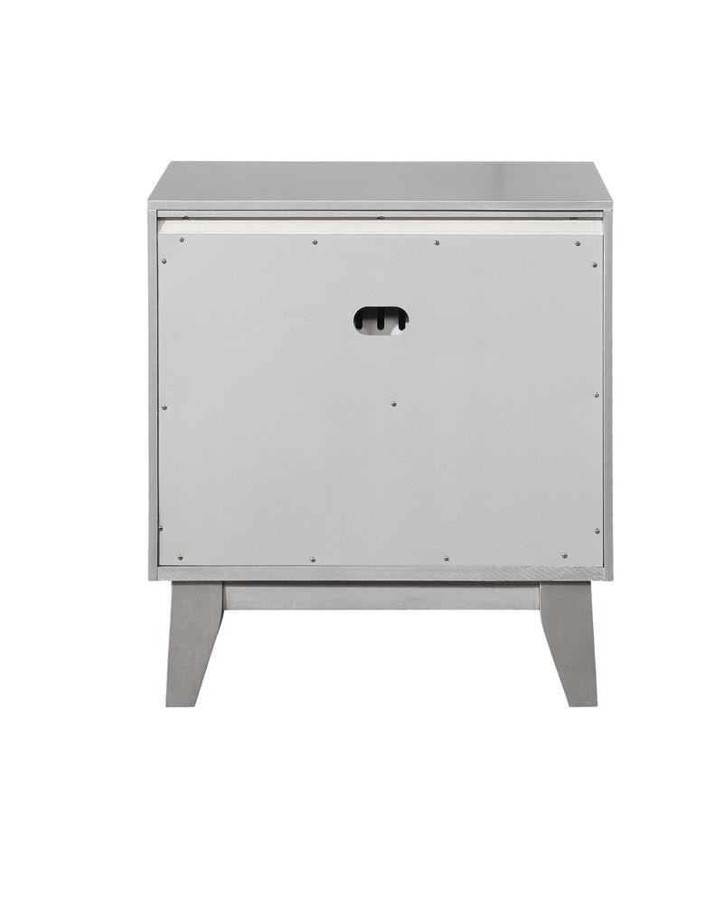 Leighton 2-drawer nightstand metallic mercury side angle