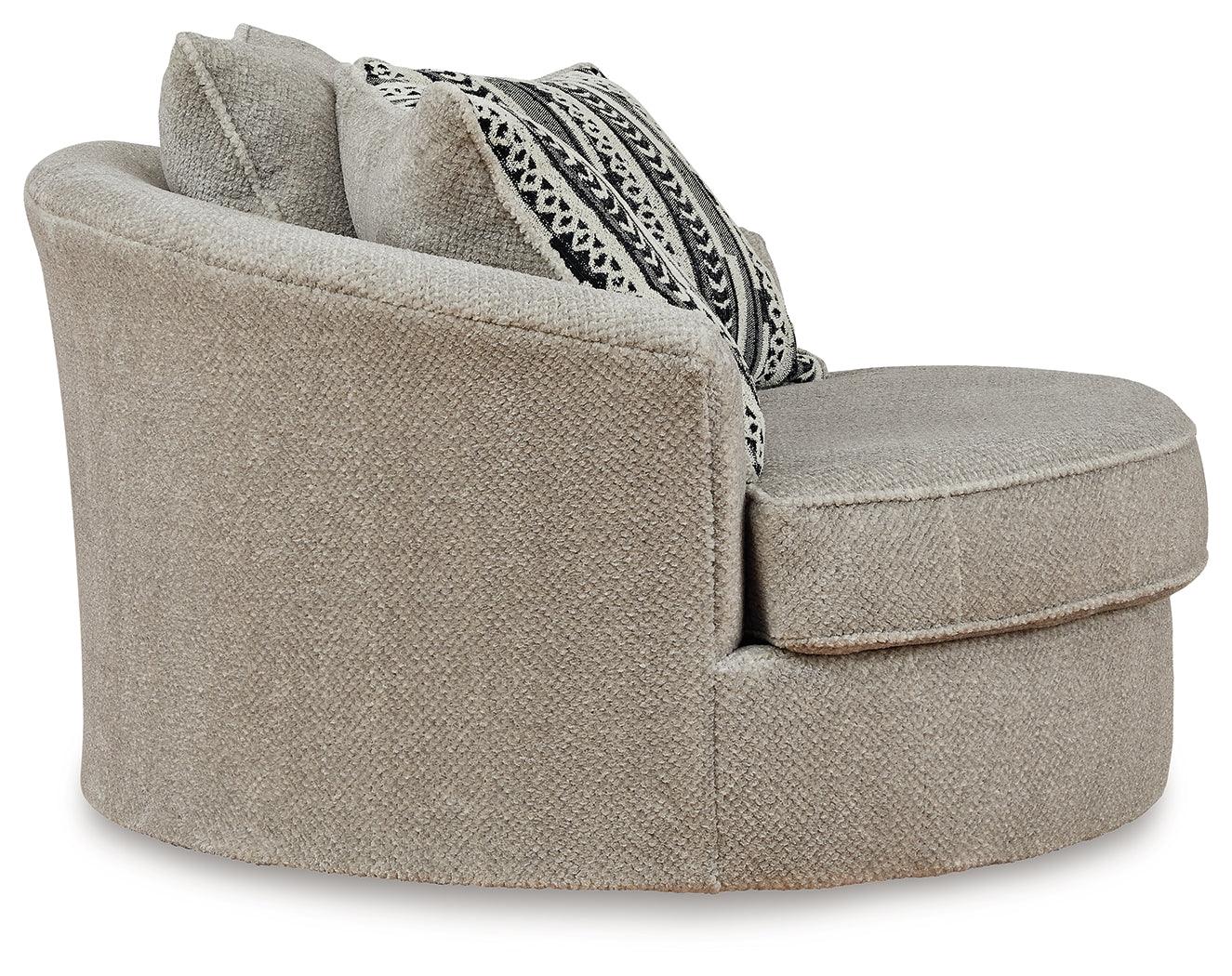 Calnita Sisal Velvet Oversized Swivel Accent Chair rear view