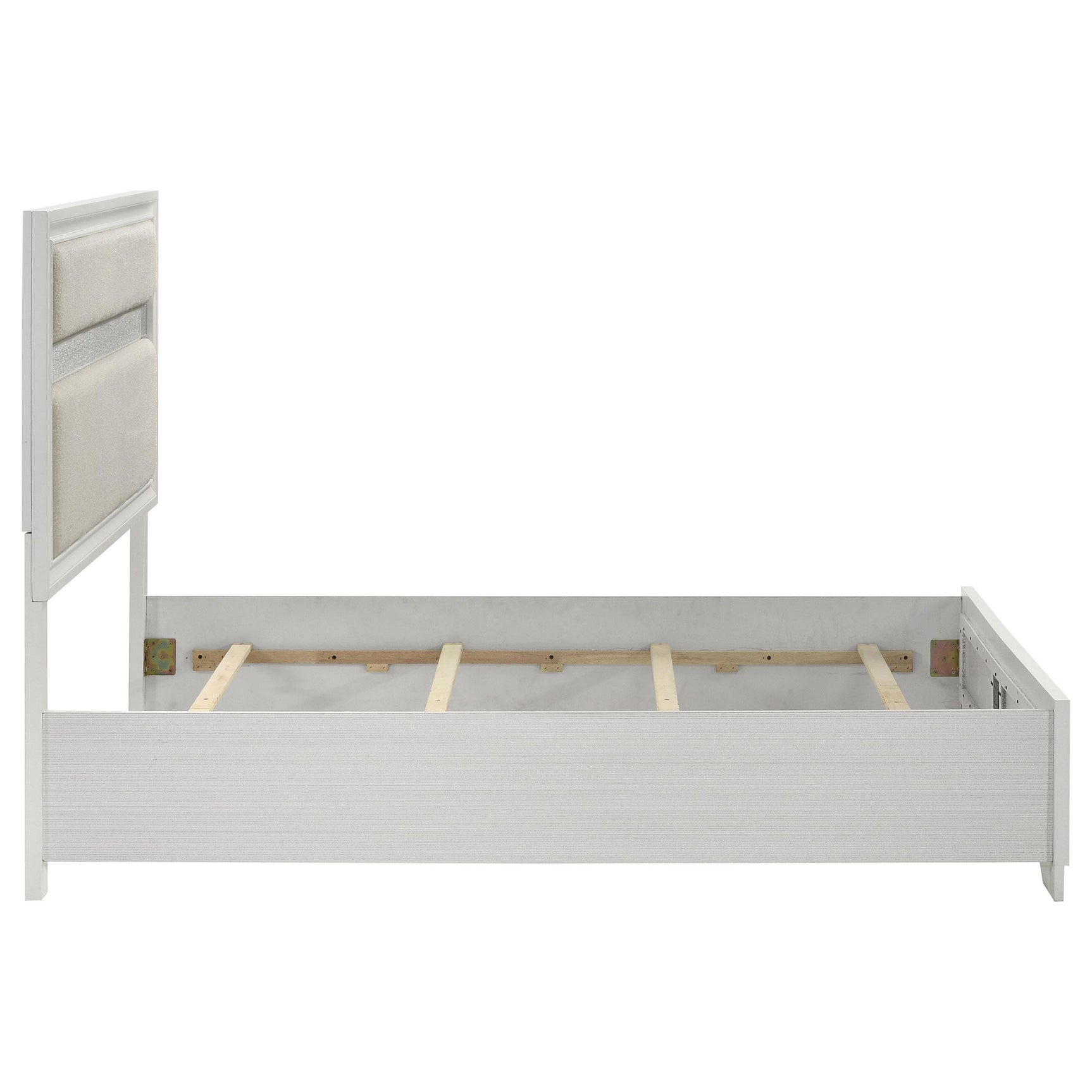 Miranda 54-inch upholstered full panel bed in white, side view