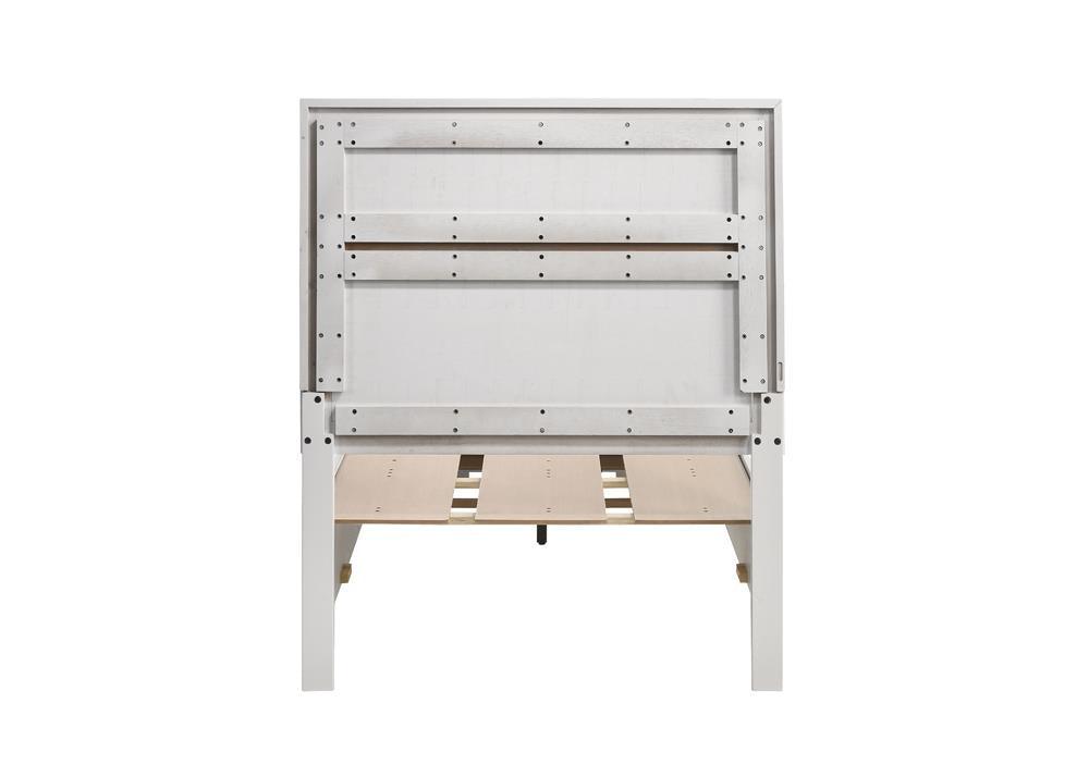 Miranda twin bed angled view highlighting white finish and glitter details