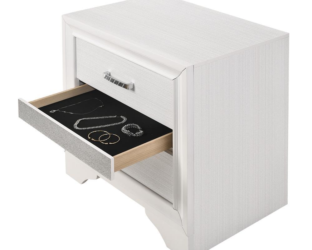 Nightstand lower shelf with books and magazines