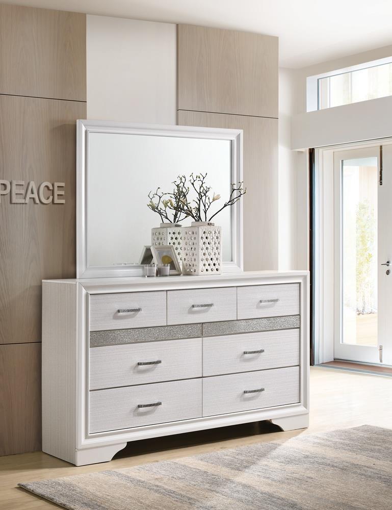 Miranda dresser side cabinet door open with shelves visible