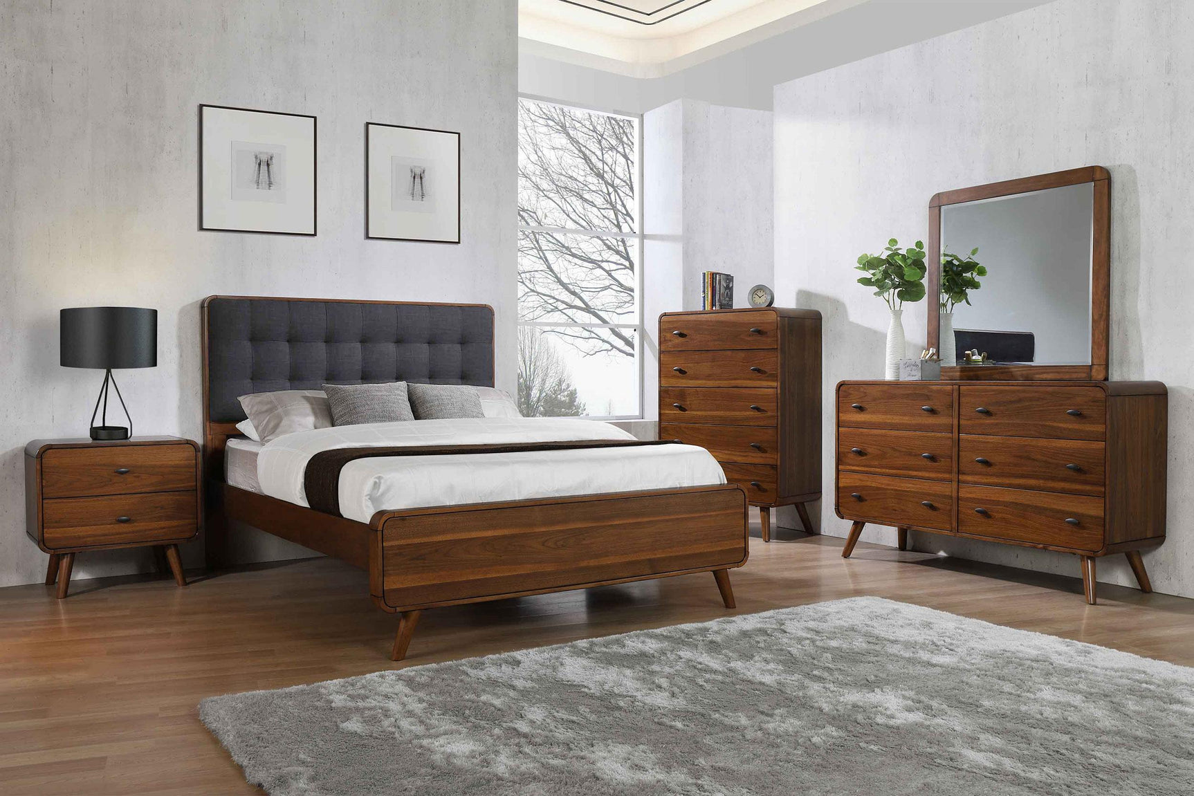 Robyn Wood Full Platform Bed staged in bedroom setting