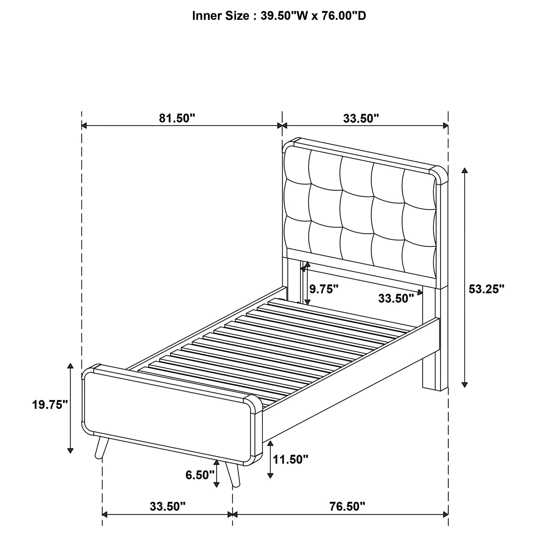 Bed frame from footboard end