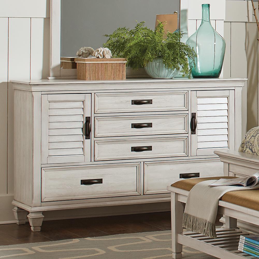 Franco 5-Drawer Dresser Antique White front view