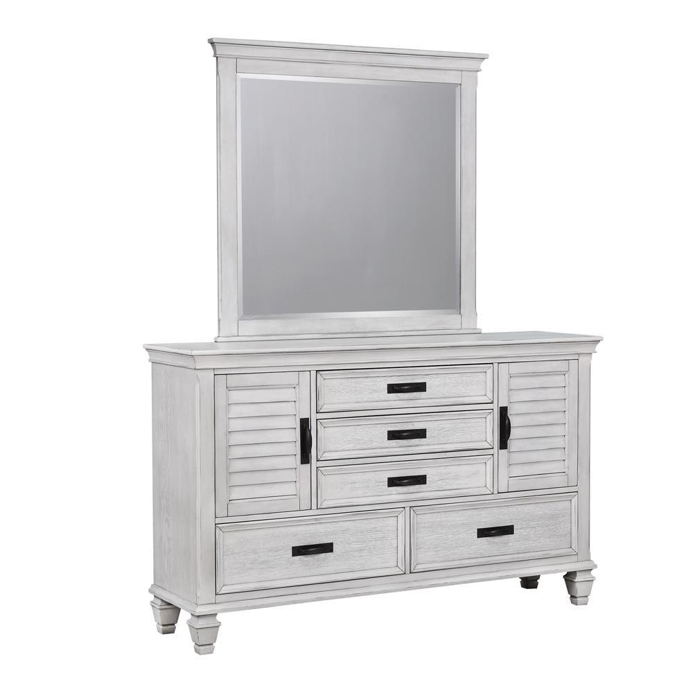 Franco 5-Drawer Dresser Antique White hardware detail