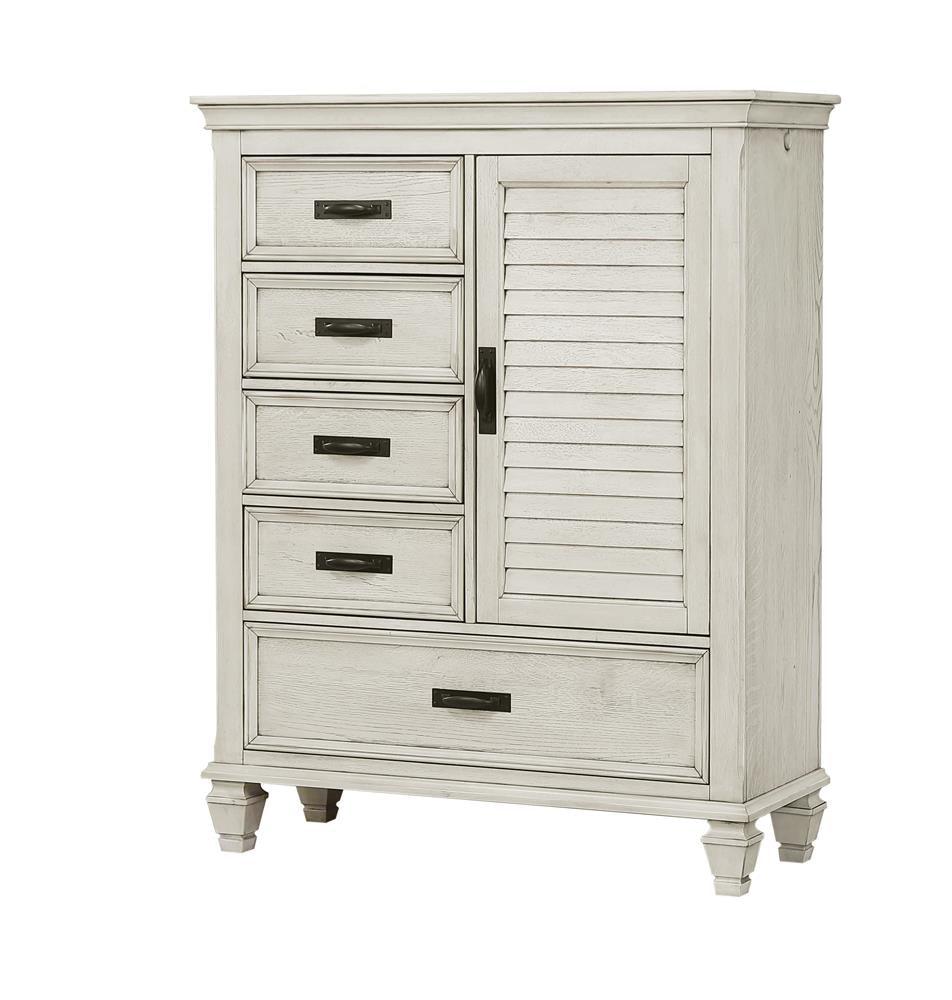 Franco 5-Drawer Door Chest Antique White side angle