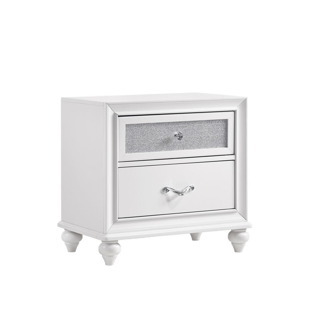 Barzini nightstand side angle showing drawer and crystal hardware