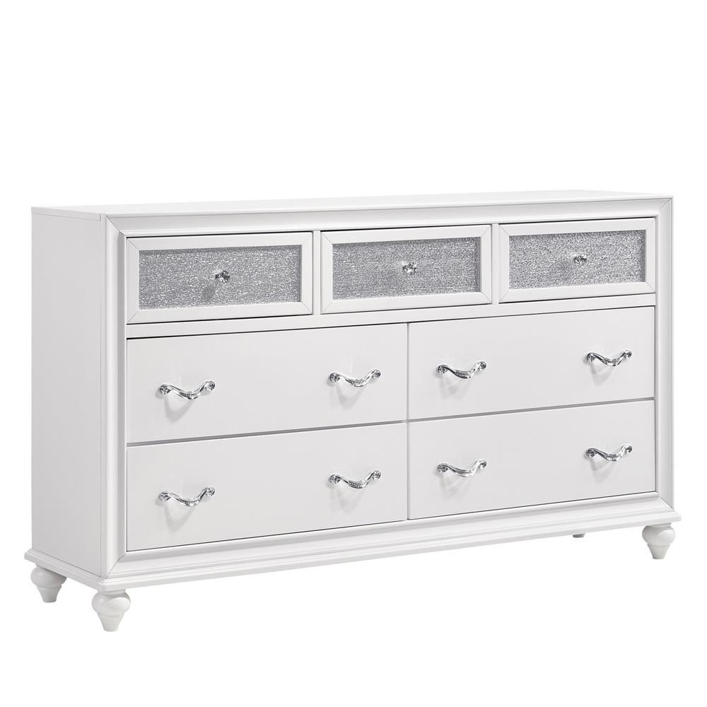 Barzini 7-Drawer White Dresser angled front right