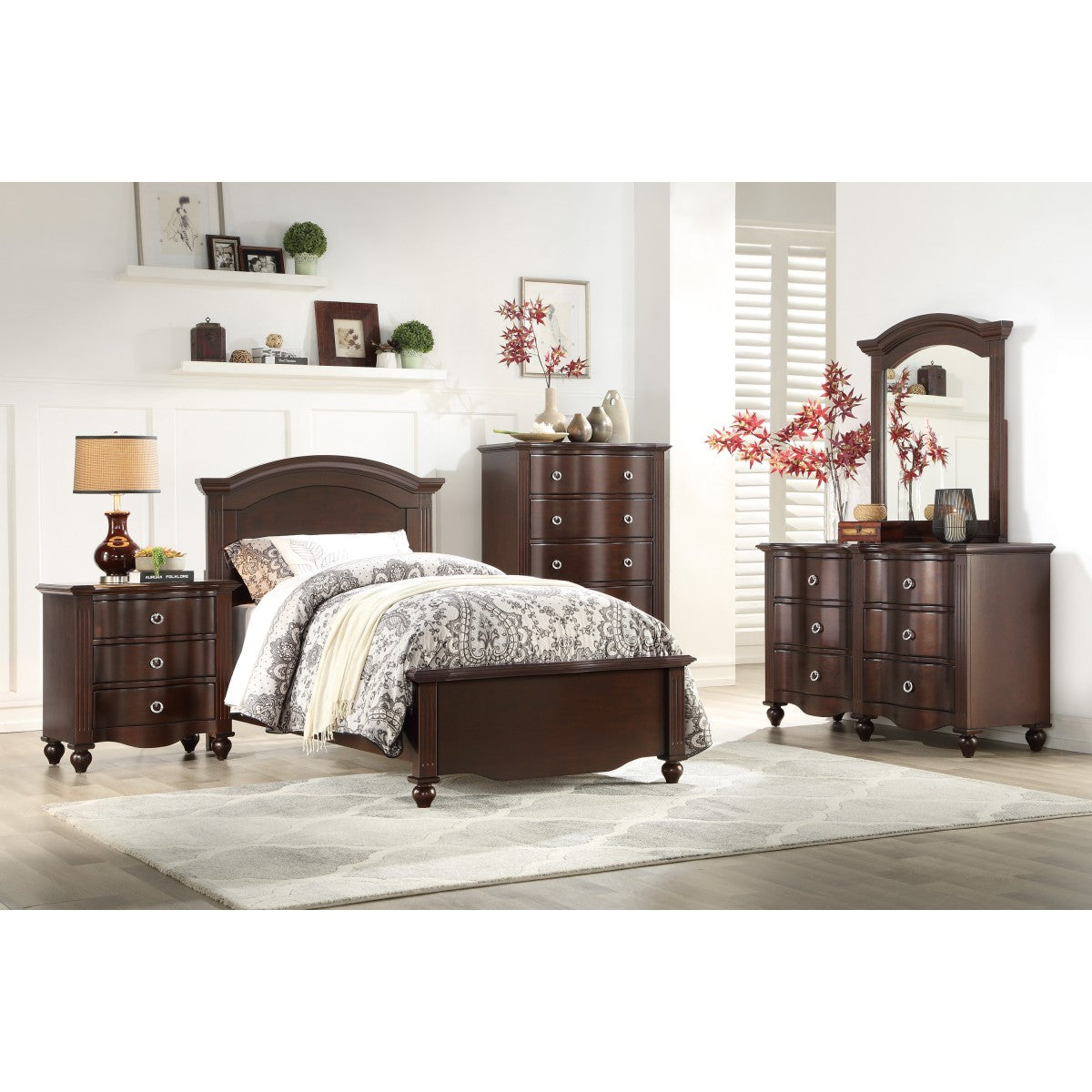 Meghan espresso full panel bed angled perspective