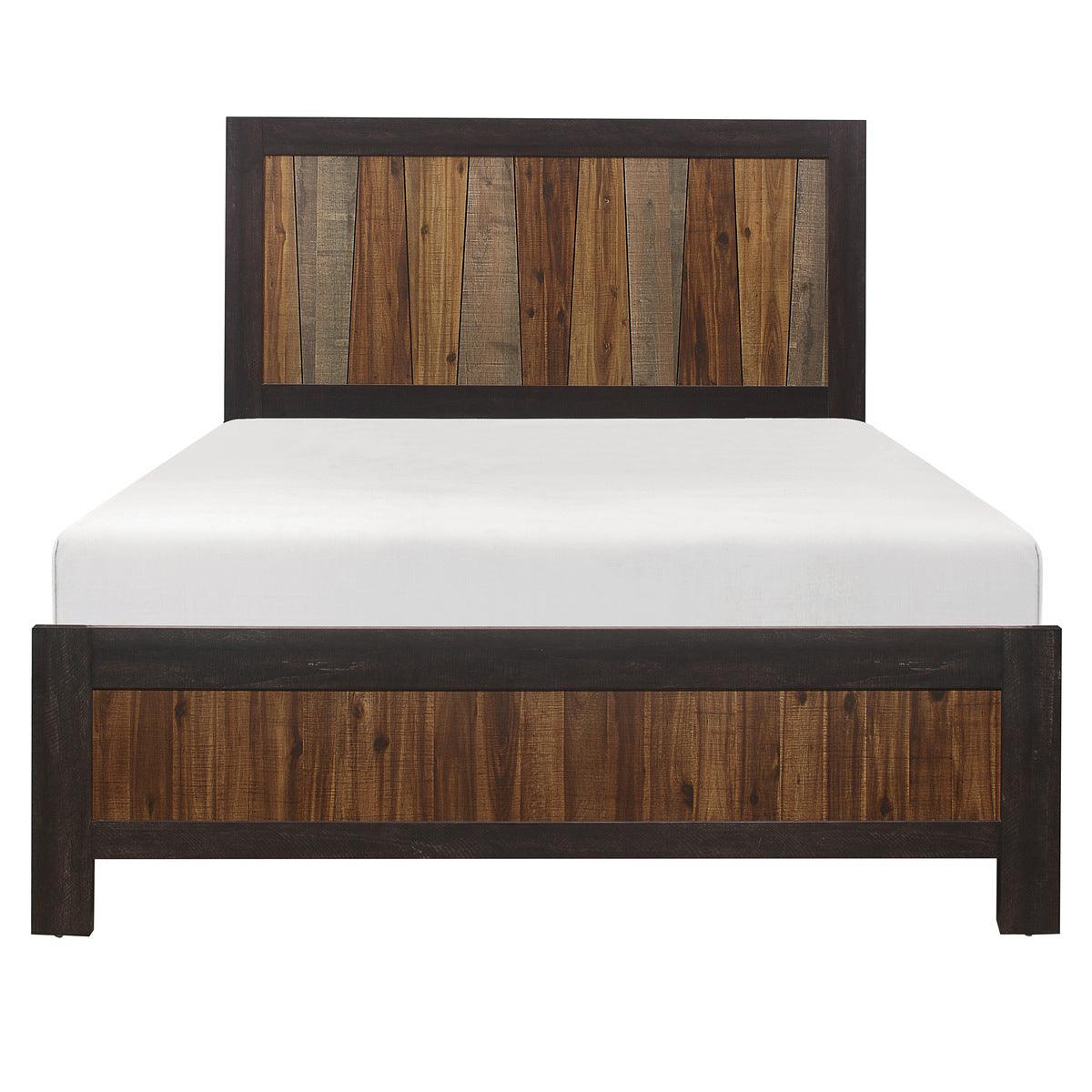 Front view of Cooper Youth Queen Panel Bed with multi-tone wire brushed faux wood veneer